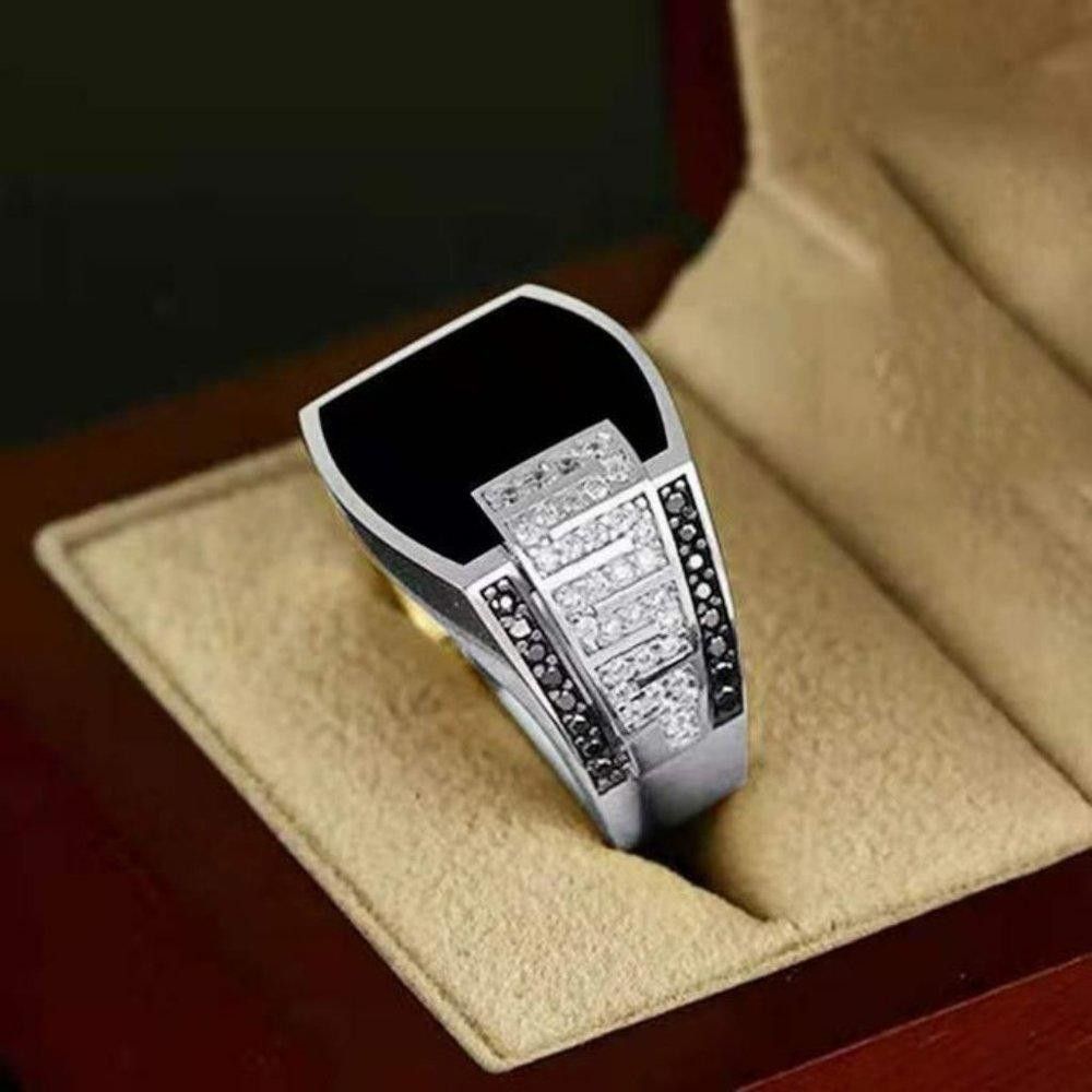 Designer Men's Classic Anillos Black Inlaid Silver Ring - Size 10 Size ONE SIZE - 2 Thumbnail