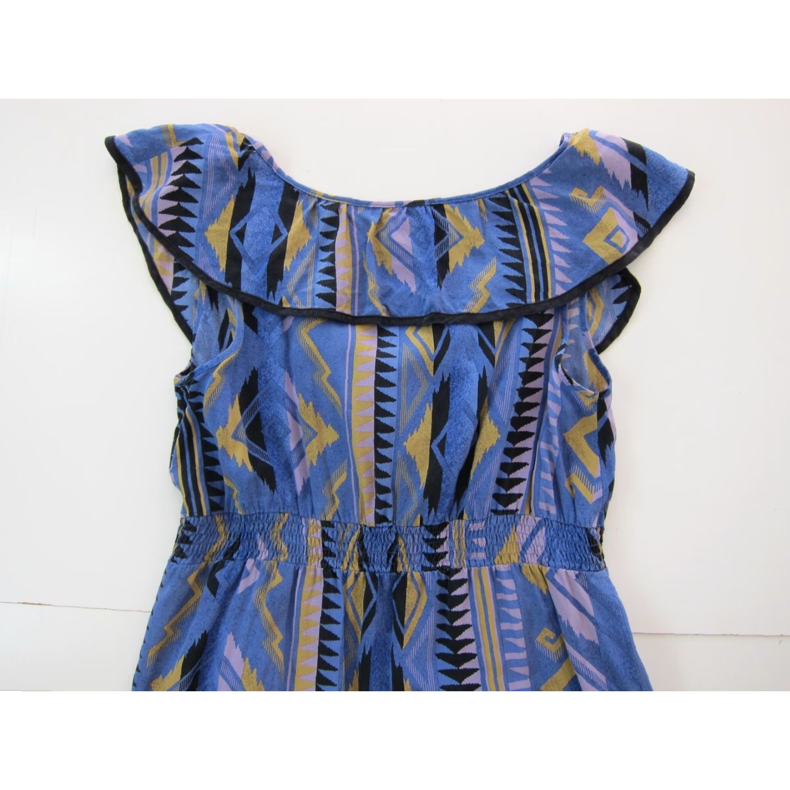 Vintage Yumi Kim 100% Silk Yellow Aztec Cap Sleeve Pocket Sheath Dress Small Size S / US 4 / IT 40 - 5 Thumbnail