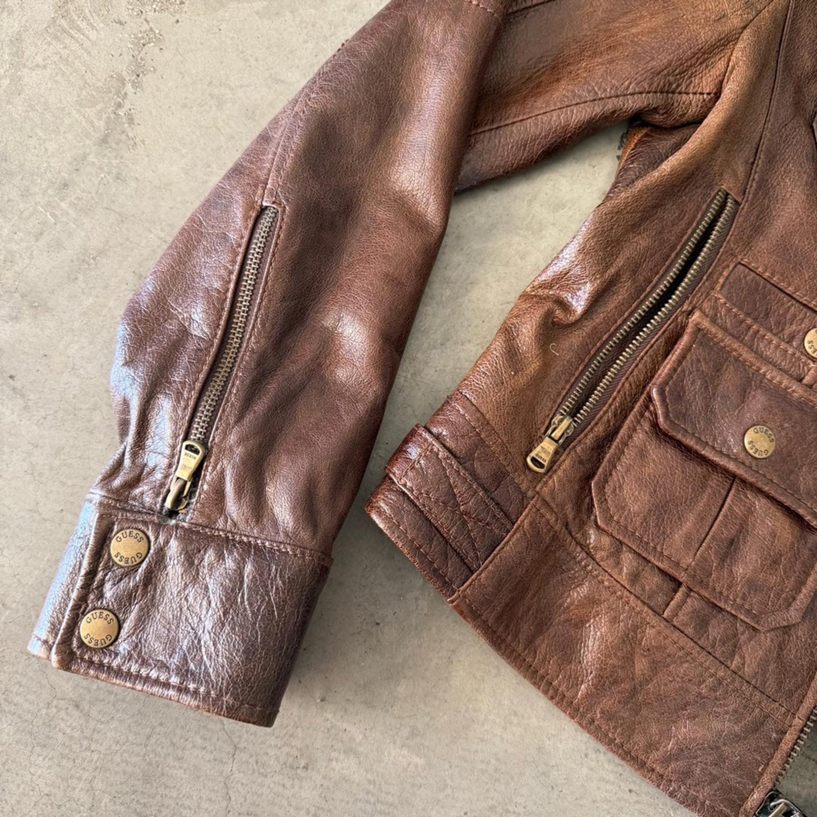 Guess Guess / Leather Moto Utility Jacket / Brown Size M / US 6-8 / IT 42-44 - 2 Thumbnail