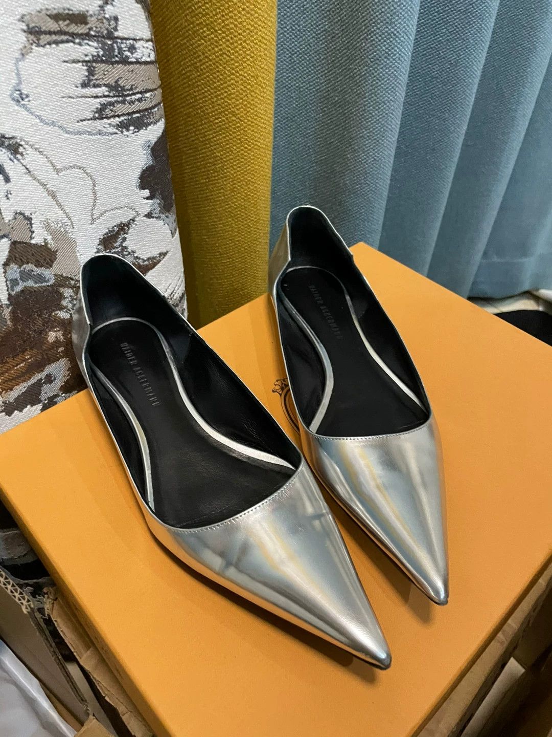 Silver Pointed Toe Flats by Haider Ackermann