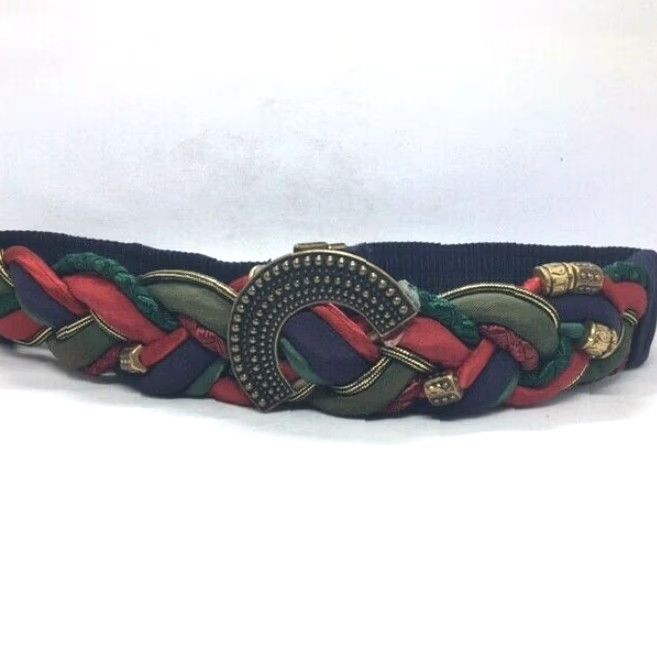 Vintage VINTAGE Belt Women Braided Rope Metal Embellished Buckle Blue Red Green 28" S/M Waist Belt Adult Womens Size ONE SIZE - 3 Thumbnail