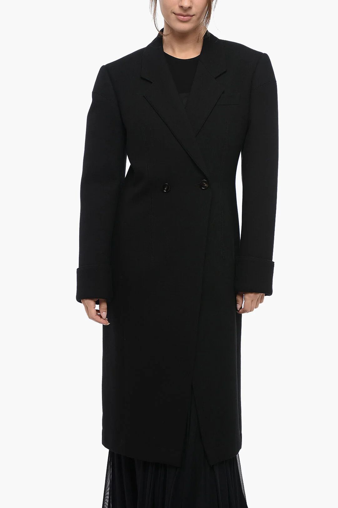 Bottega Veneta og1mm0426 Half-Lined Double-Breasted Coat in Black Size XS / US 0-2 / IT 36-38 - 1 Thumbnail