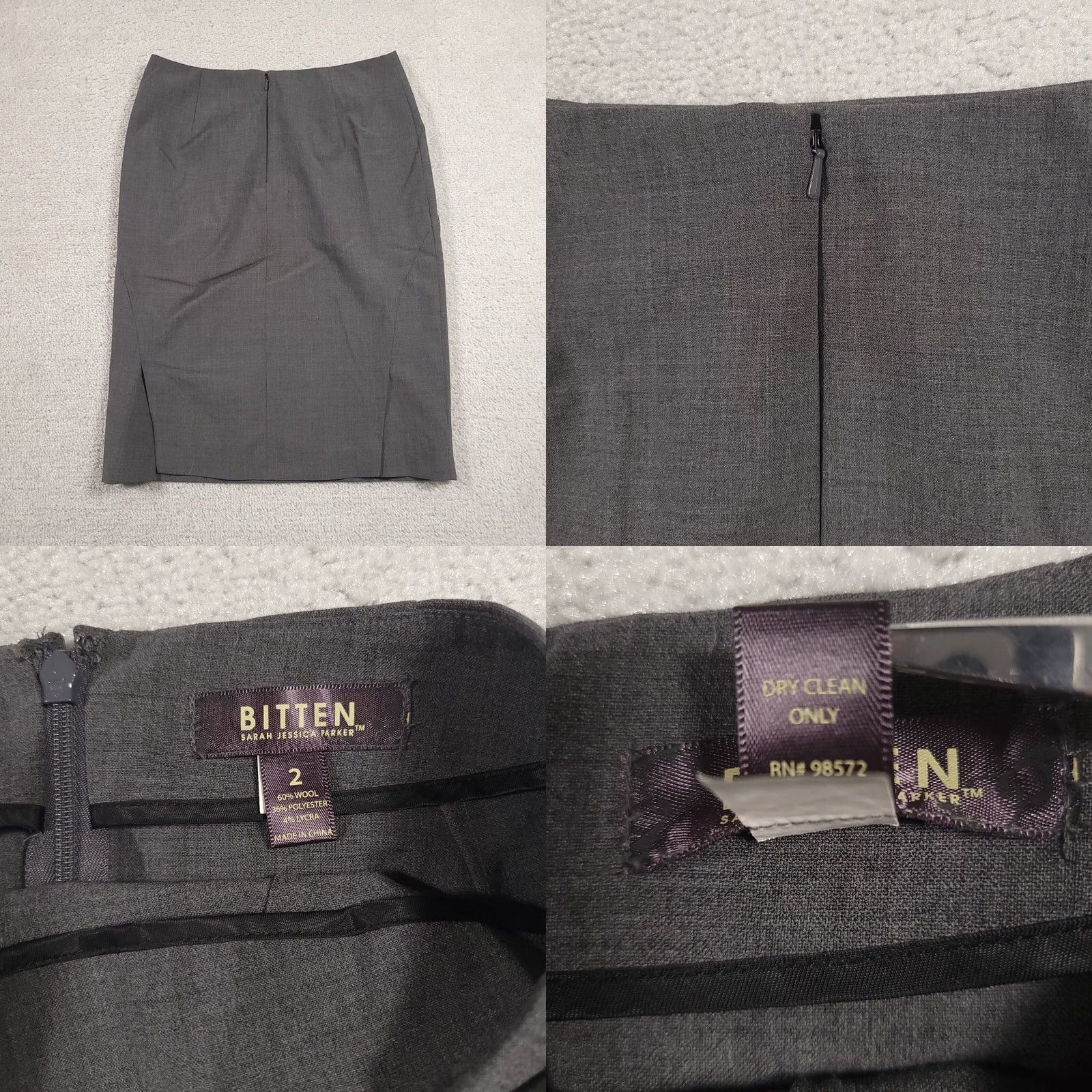 Vintage Bitten By Sarah Jessica Parker Pencil Skirt Women's 2 Gray Wool Blend Zip Size 26" / US 2 / IT 38 - 8 Thumbnail