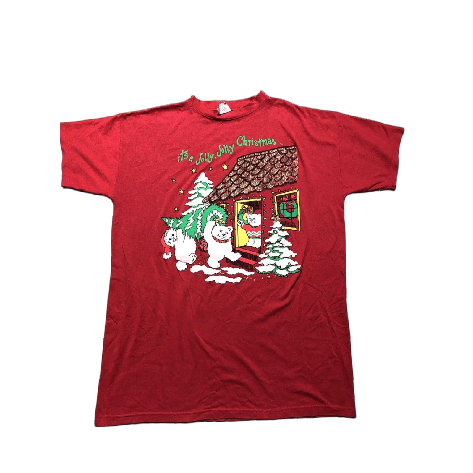Vintage VINTAGE 90s Graphic T Shirt It's A Jolly Christmas Teddy Bear Cute NOS OSFA Mens XL Red Size US XL / EU 56 / 4 - 1 Thumbnail