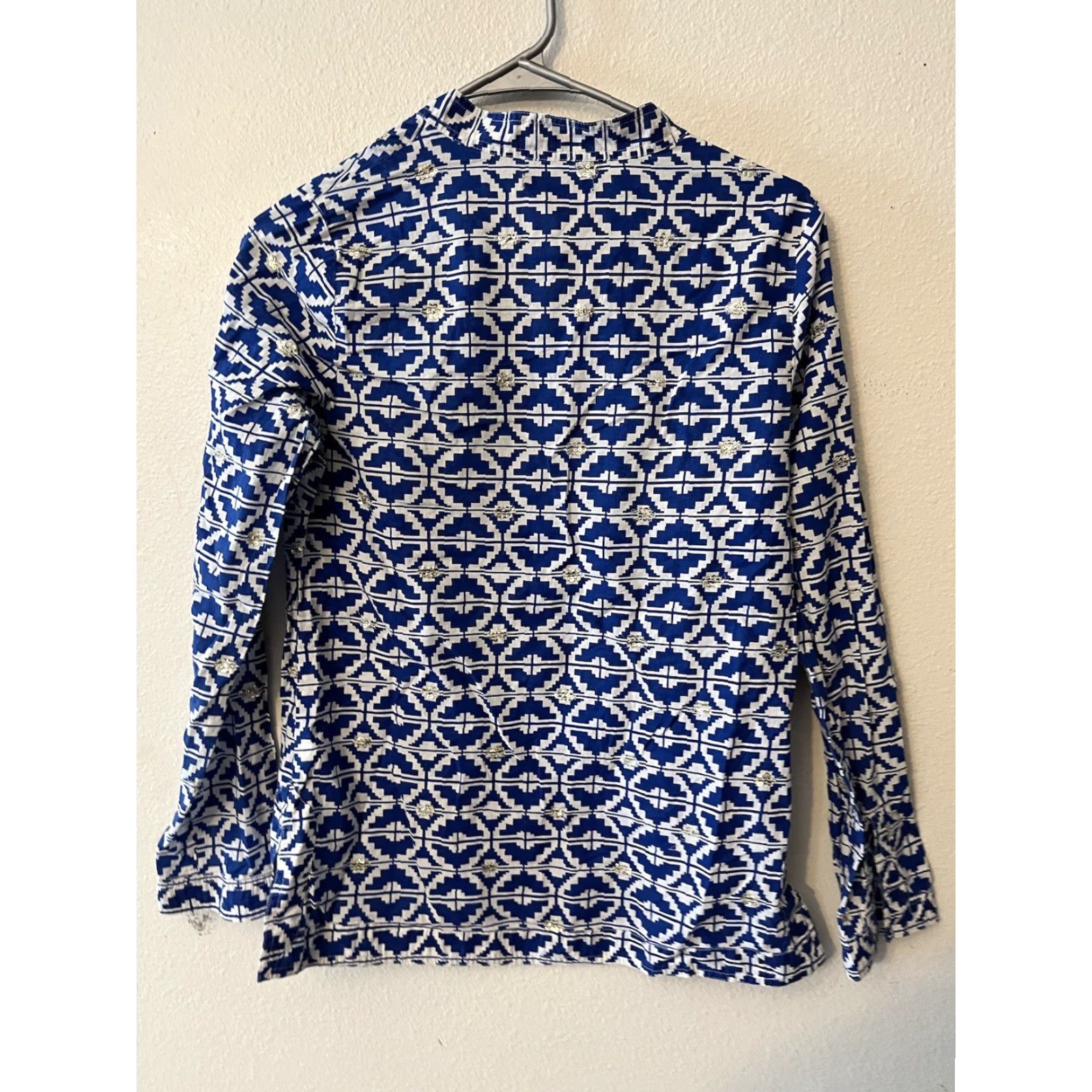 Banana Republic Banana Republic Shirt Womens Small Blue Geometric Print Long Sleeve Blouse Size S / US 4 / IT 40 - 2 Thumbnail