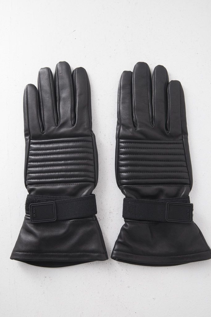 image of Dior Aw19 Leather Biker Gloves in Black, Men's