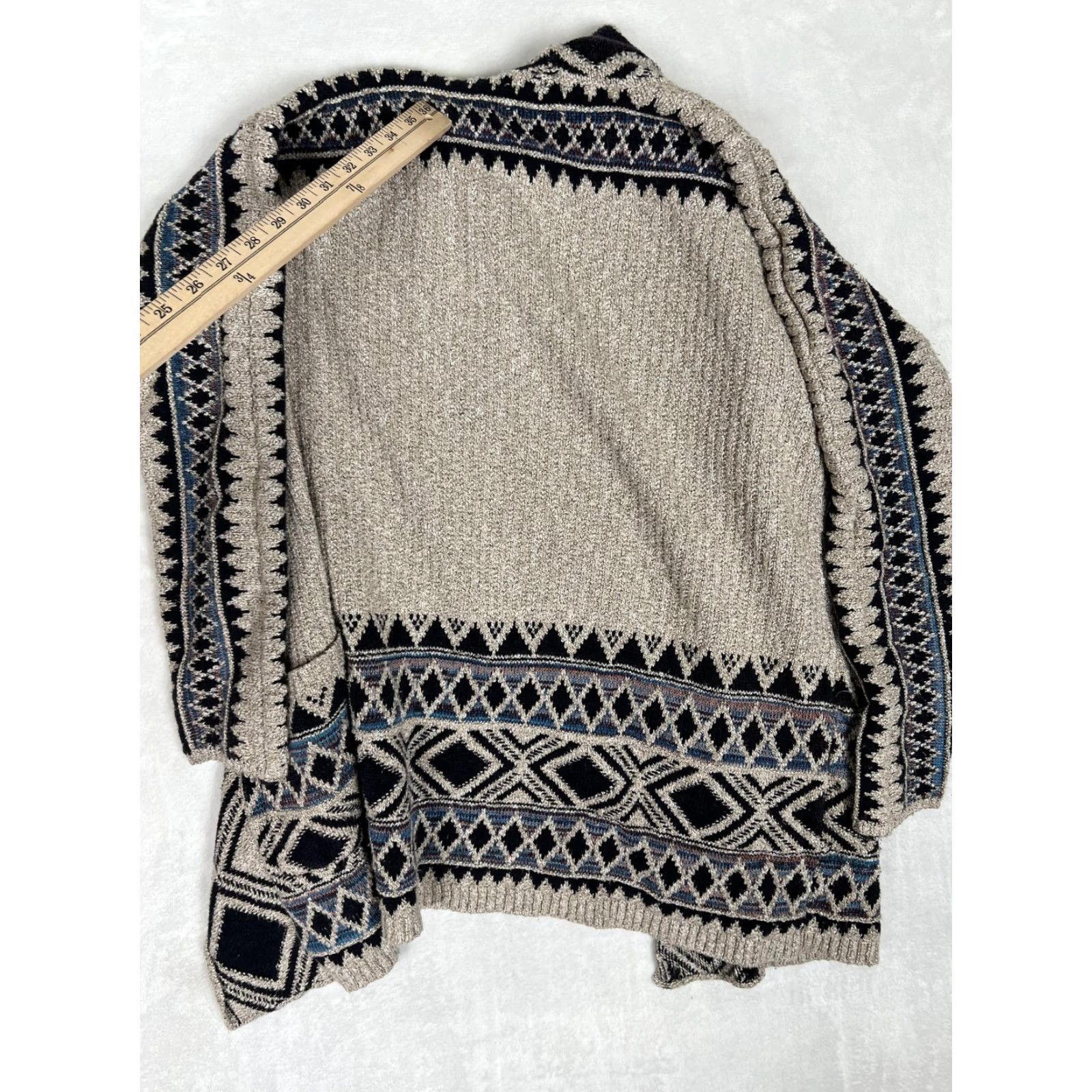 Lucky Brand Lucky Brand Cardigan Sweater Womens XS/S Beige Blue Open Front Aztec Knit - Geometric Open Front Pockets Shawl Collar Long Sleeve Knit Body Size S / US 4 / IT 40 - 7 Thumbnail