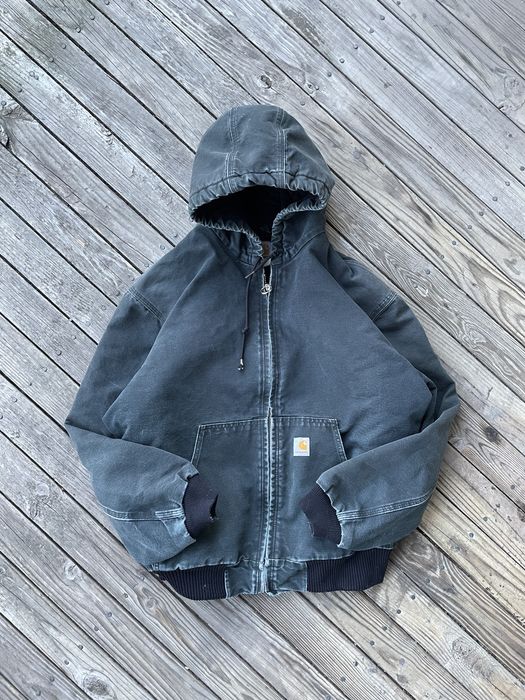 Vintage Carhartt Black Hooded Jacket J140BLK Size Large USA Mens