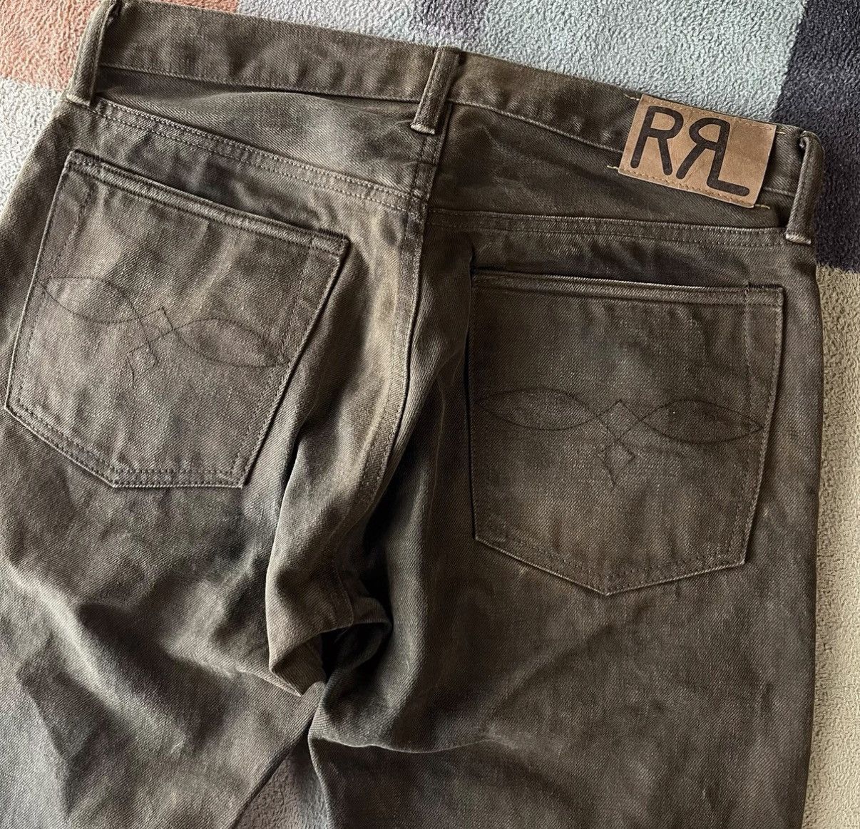 RRL Ralph Lauren Washed Brown Distressed Jeans - Ralph Lauren Double RL K22 Size US 31 - 6 Thumbnail