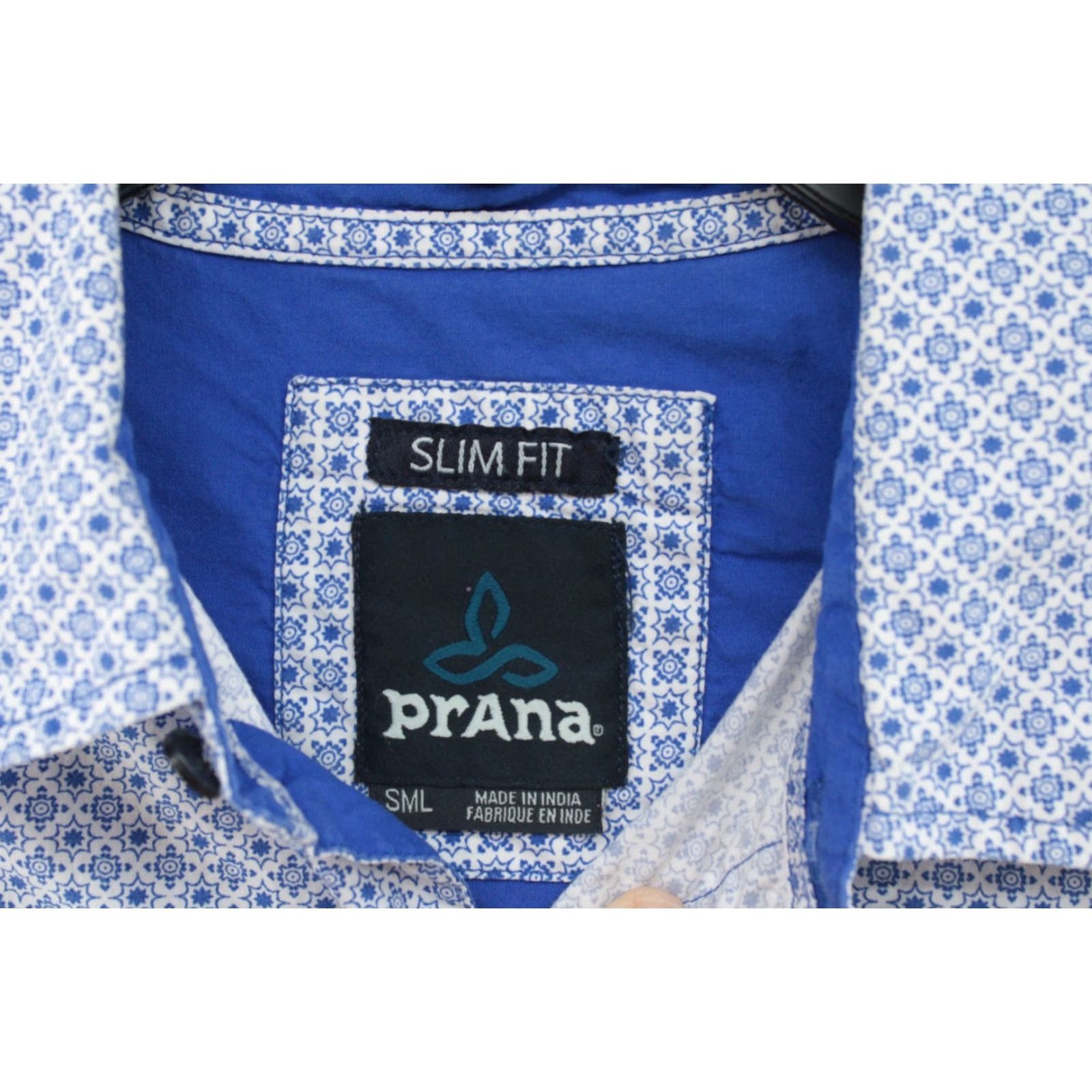 Prana prAna Lukas Slim Button-Up Shirt Mens Small Long Sleeve Geometric Blue Size US S / EU 44-46 / 1 - 6 Thumbnail