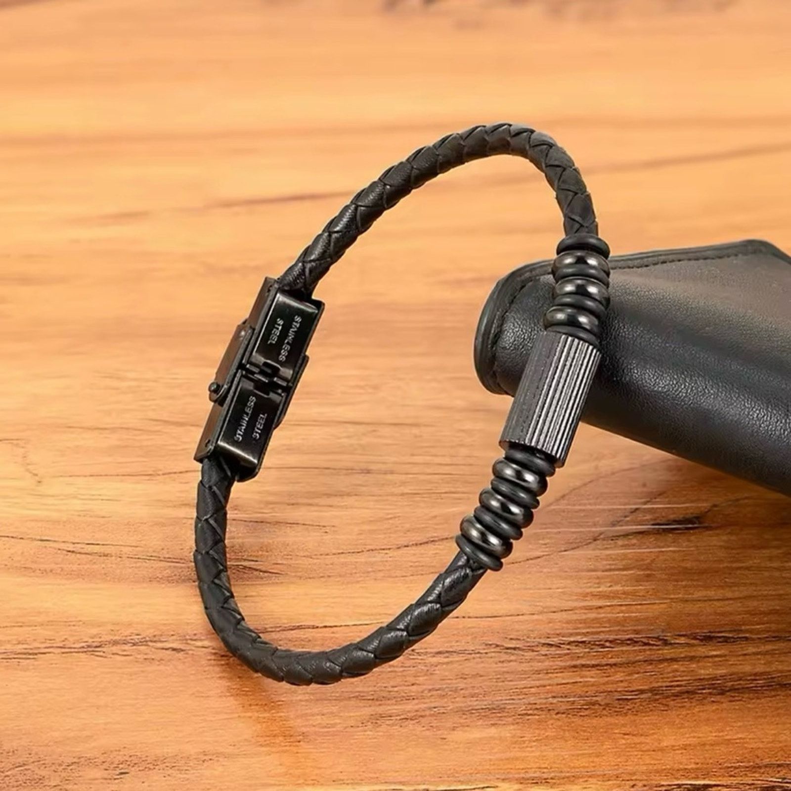 Other Braided Leather Men Bracelet Stainless Steel Magnetic Size ONE SIZE - 2 Thumbnail