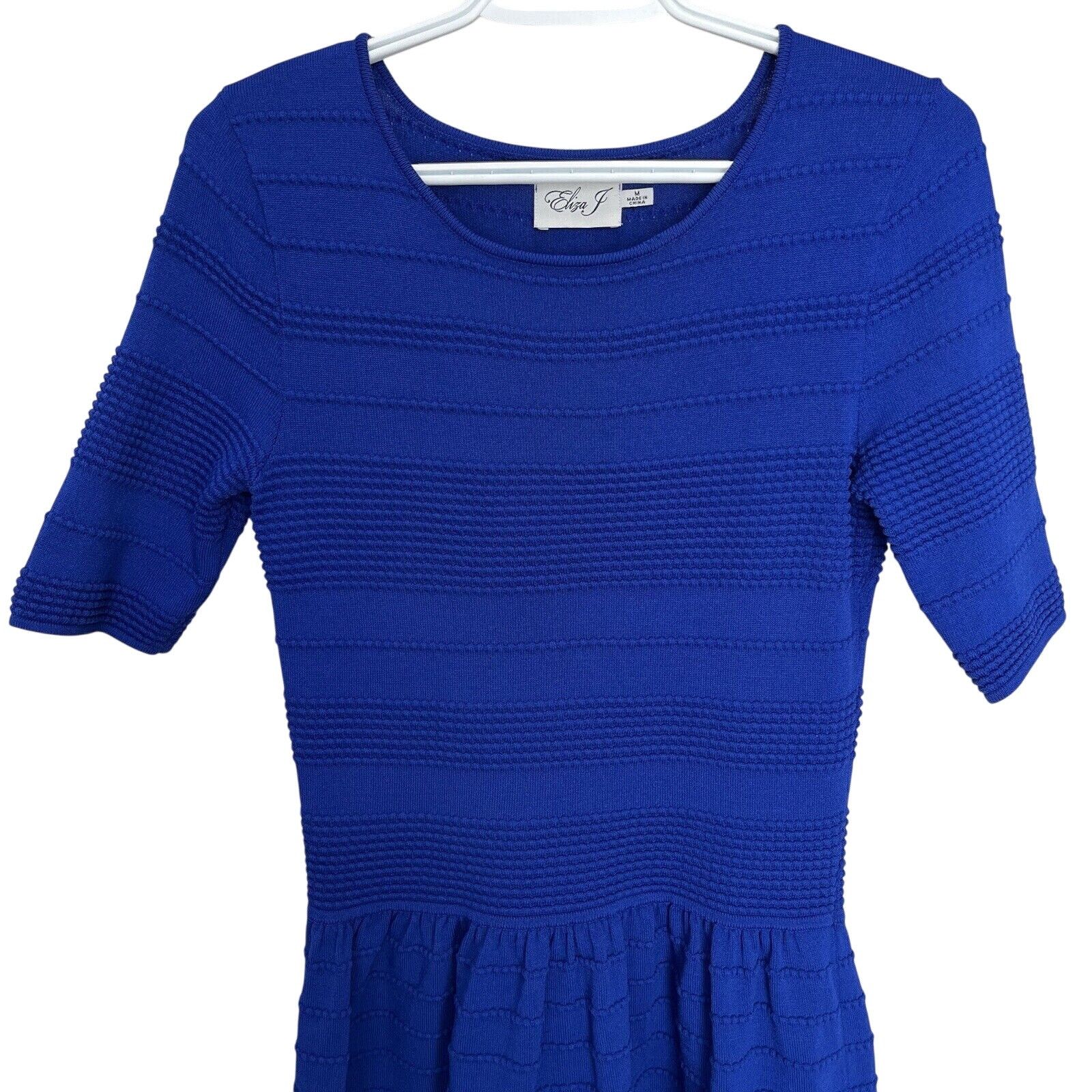 Nordstrom Eliza J | Royal Blue Fit & Flare Sweater Midi Dress Textured Size M / US 6-8 / IT 42-44 - 3 Thumbnail