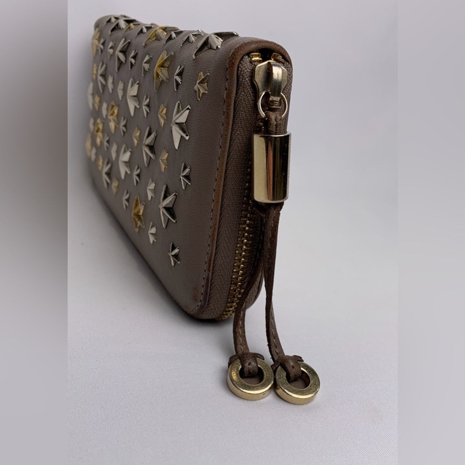 Jimmy Choo Jimmy Choo Filipe Star-Studded Brown Leather Zip Long Wallet Size ONE SIZE - 9 Thumbnail