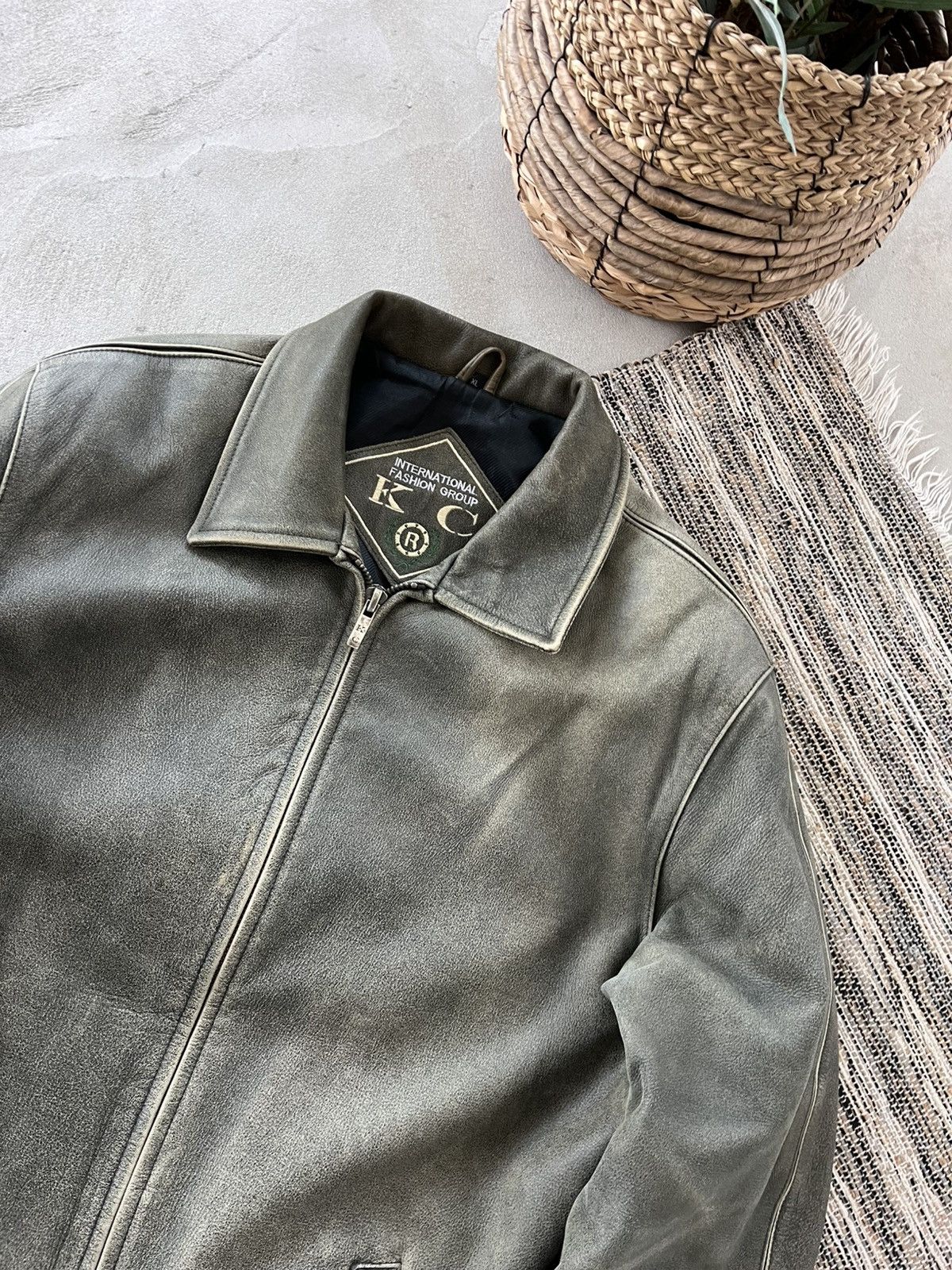 Genuine Leather Vintage Green-Grey Leather Coach Bomber Jacket Avantgarde Size XL / US 12-14 / IT 48-50 - 5 Thumbnail