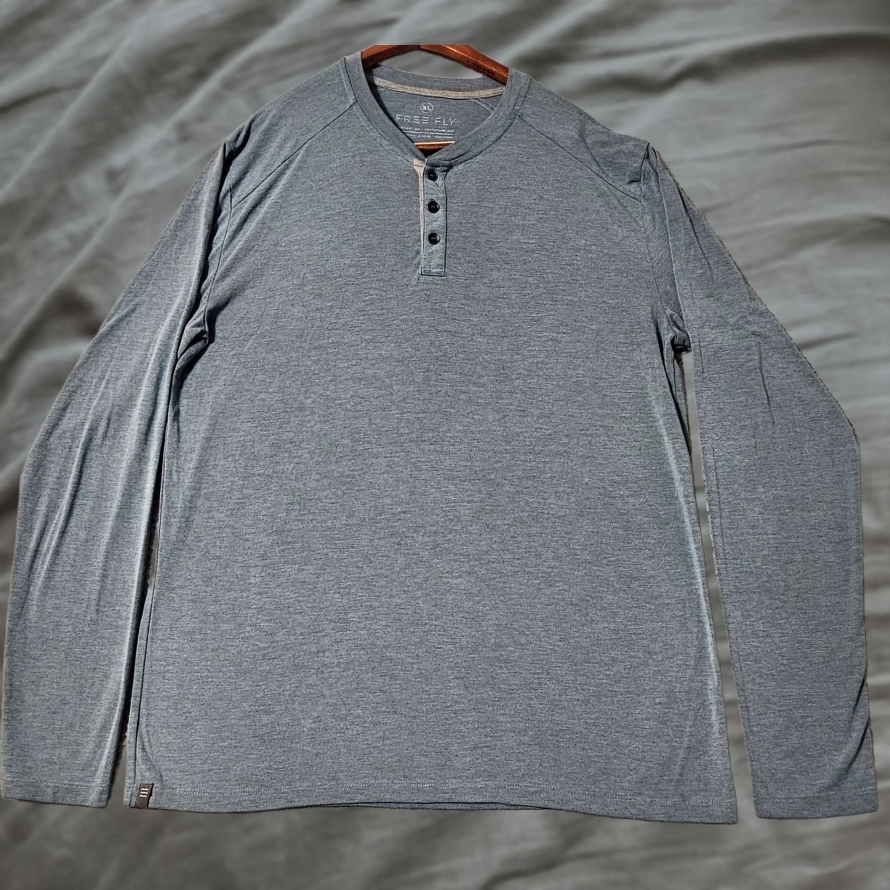 Vintage Free Fly Shirt Mens XL Blue Henley Long Sleeve Bamboo Stretch Lightweight Size US XL / EU 56 / 4 - 1 Thumbnail