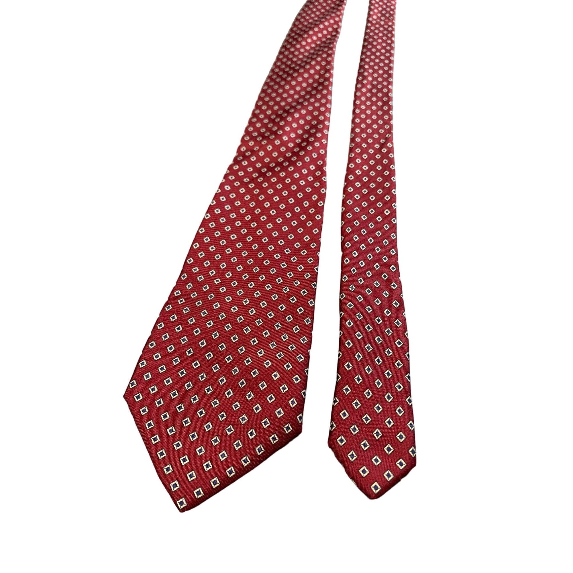 John Henry John Henry Mens Red Silk Tie Geometric Diamond Pattern Silk Size ONE SIZE - 1 Thumbnail