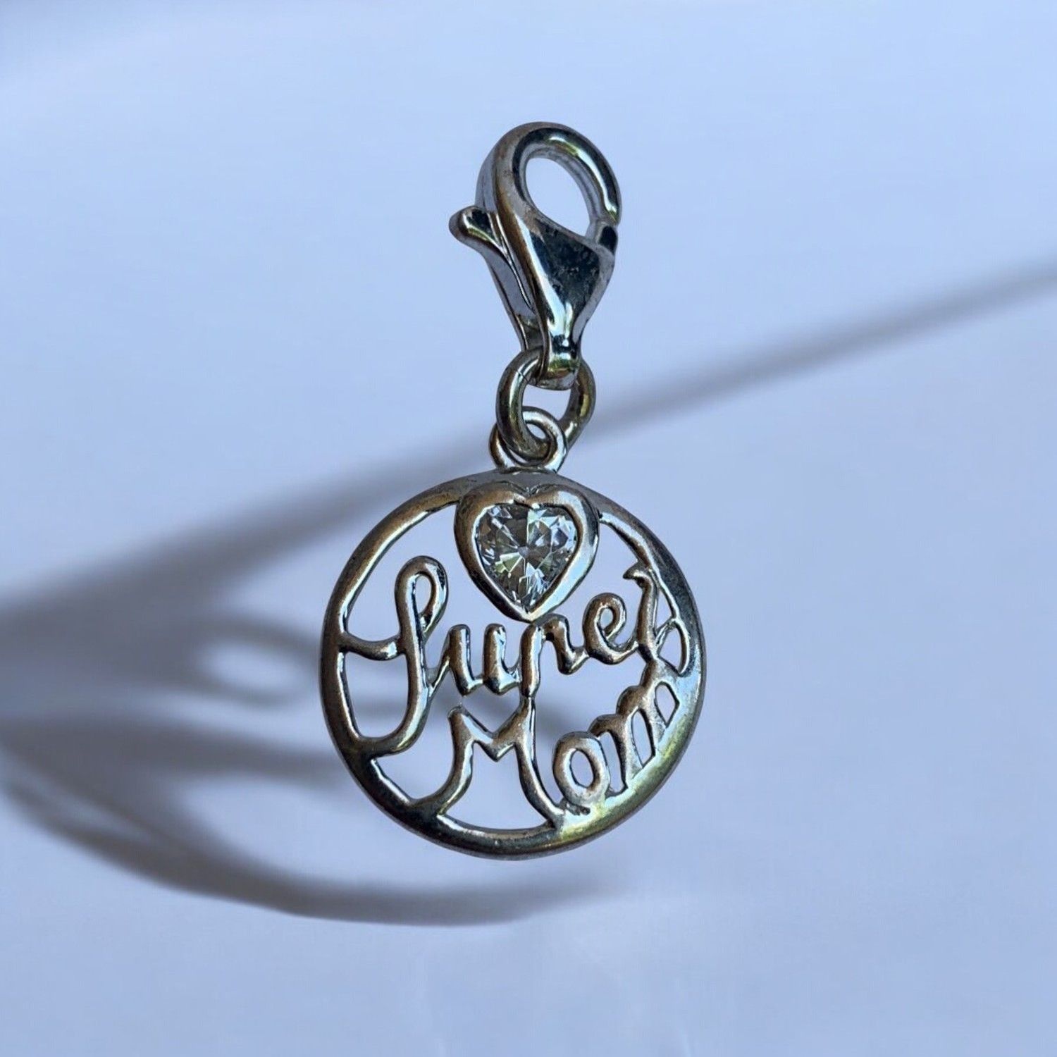 Designer Silver "June Mom" Charm With Lobster Clasp & Rhinestone Hea Size ONE SIZE - 1 Thumbnail