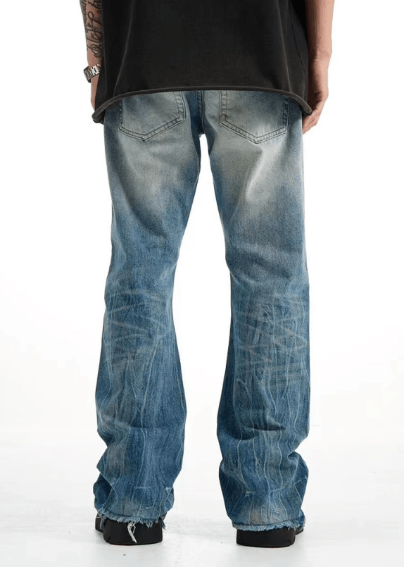 Jean American men's retro flared gradient washed ripped jeans Size US 32 / EU 48 - 4 Thumbnail