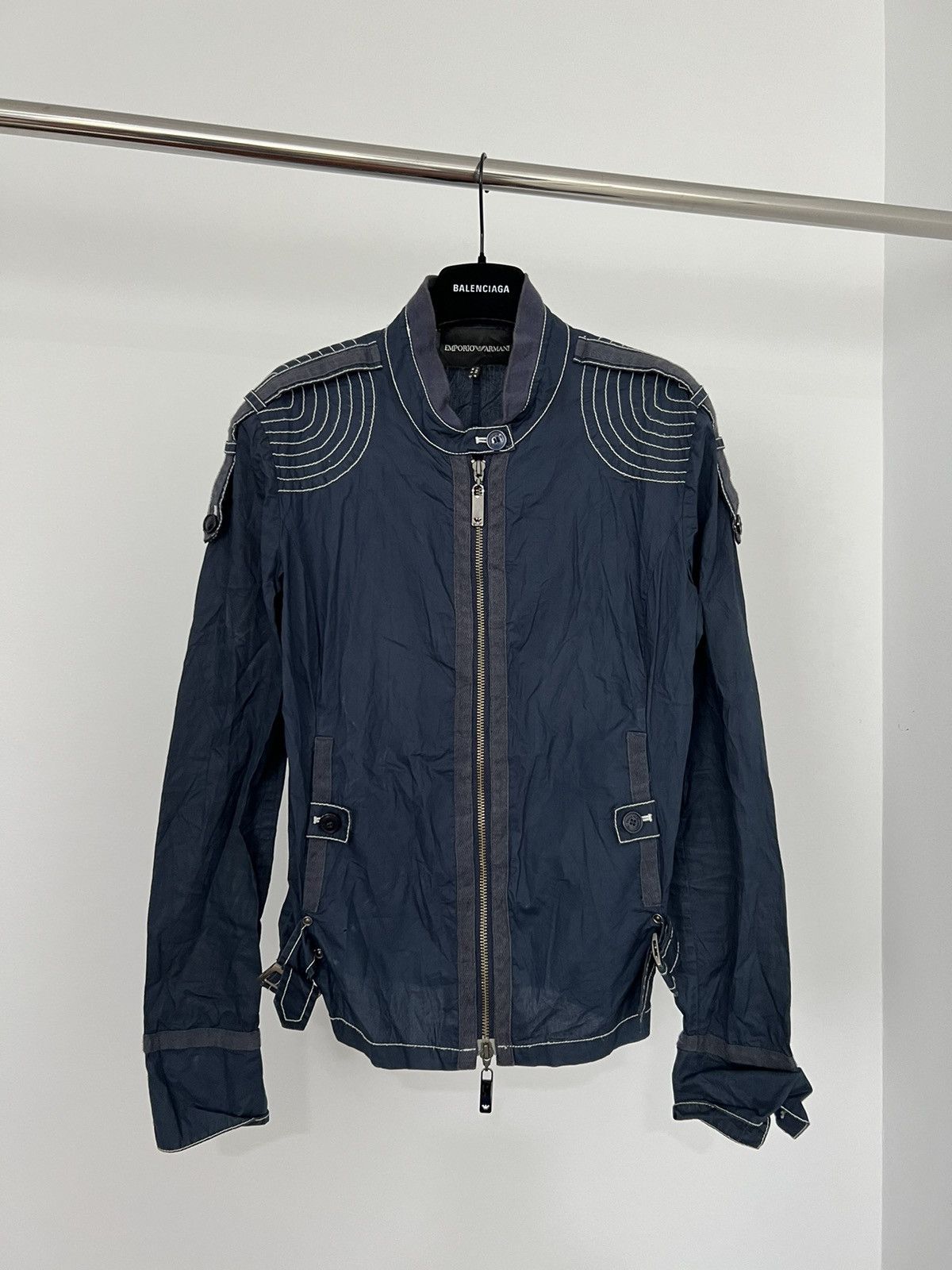 Image of Archival Clothing x Emporio Armani 2000’S Armani Contrast Stitching Utility Tactical Jacket in Navy