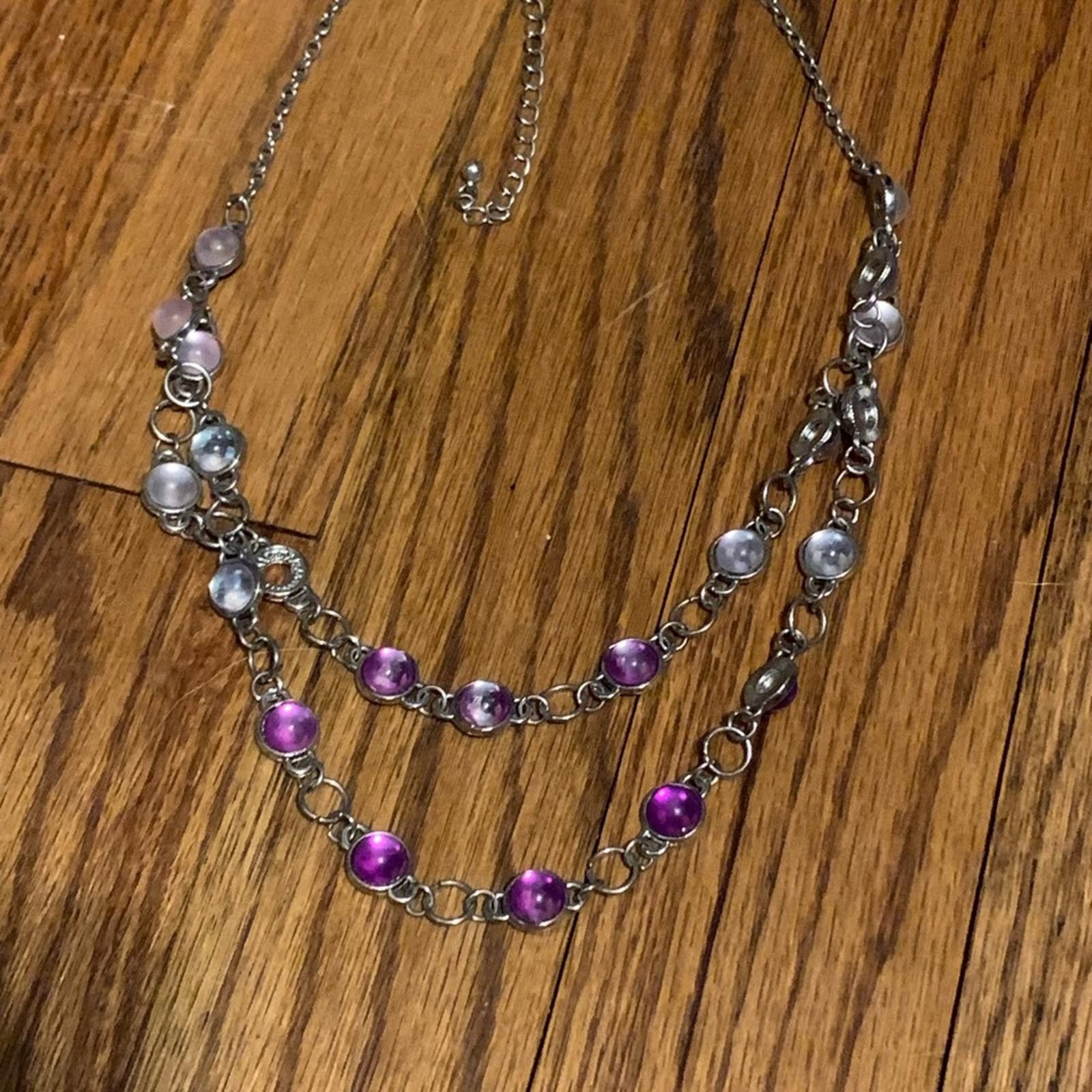 Designer Purple and Silver Double-Strand Necklace with Pearls Size ONE SIZE - 1 Thumbnail