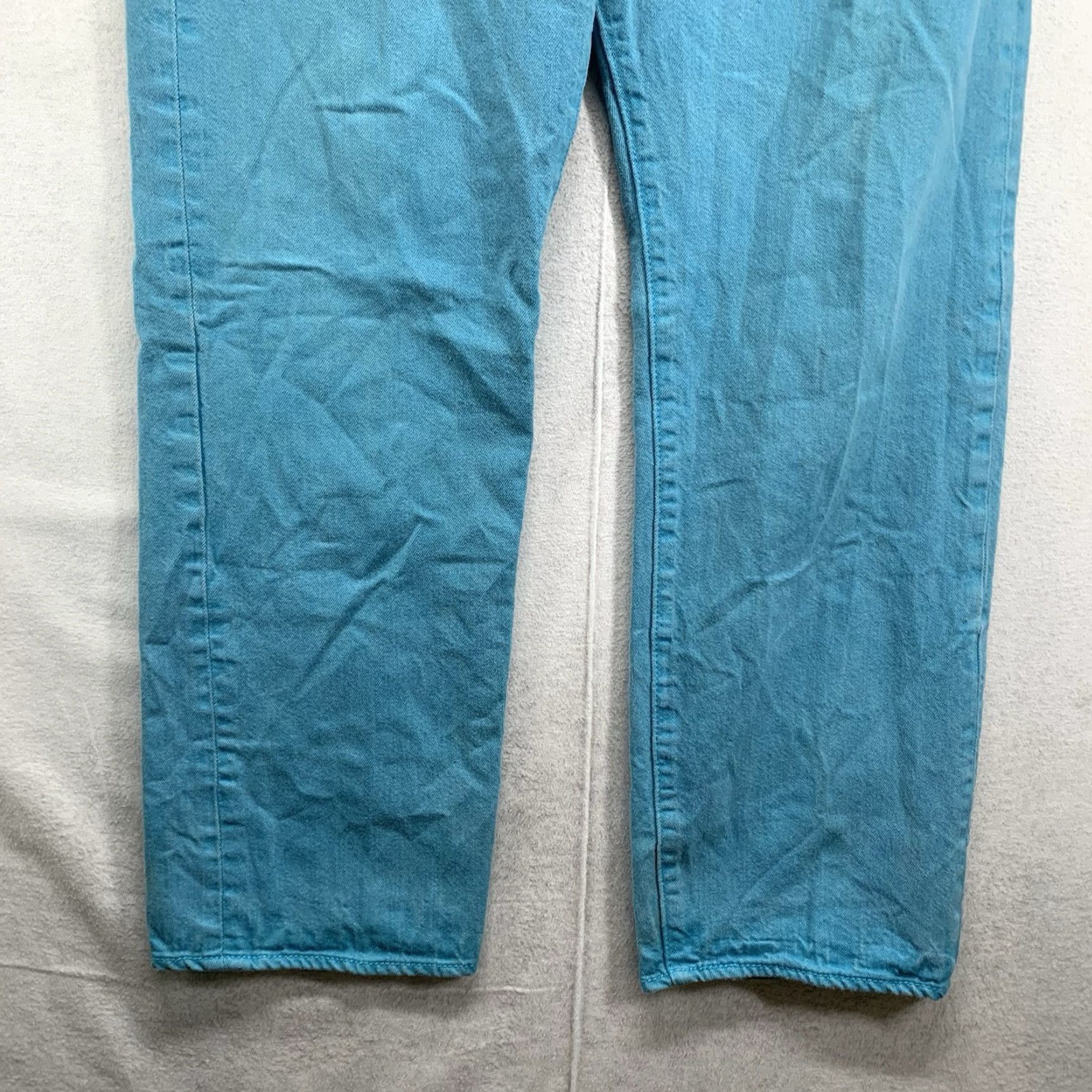 Levi's VINTAGE Levi's 501 Jeans Mens Washed Turquoise Button Fly Straight Leg 34x30 Lightweight Retro 80s 90s Size US 34 / EU 50 - 6 Thumbnail
