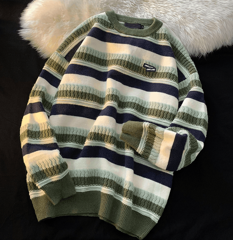 Japanese Brand × Vintage Men's trendy American hiphop striped knitted sweater Size US M / EU 48-50 / 2 - 1 Thumbnail
