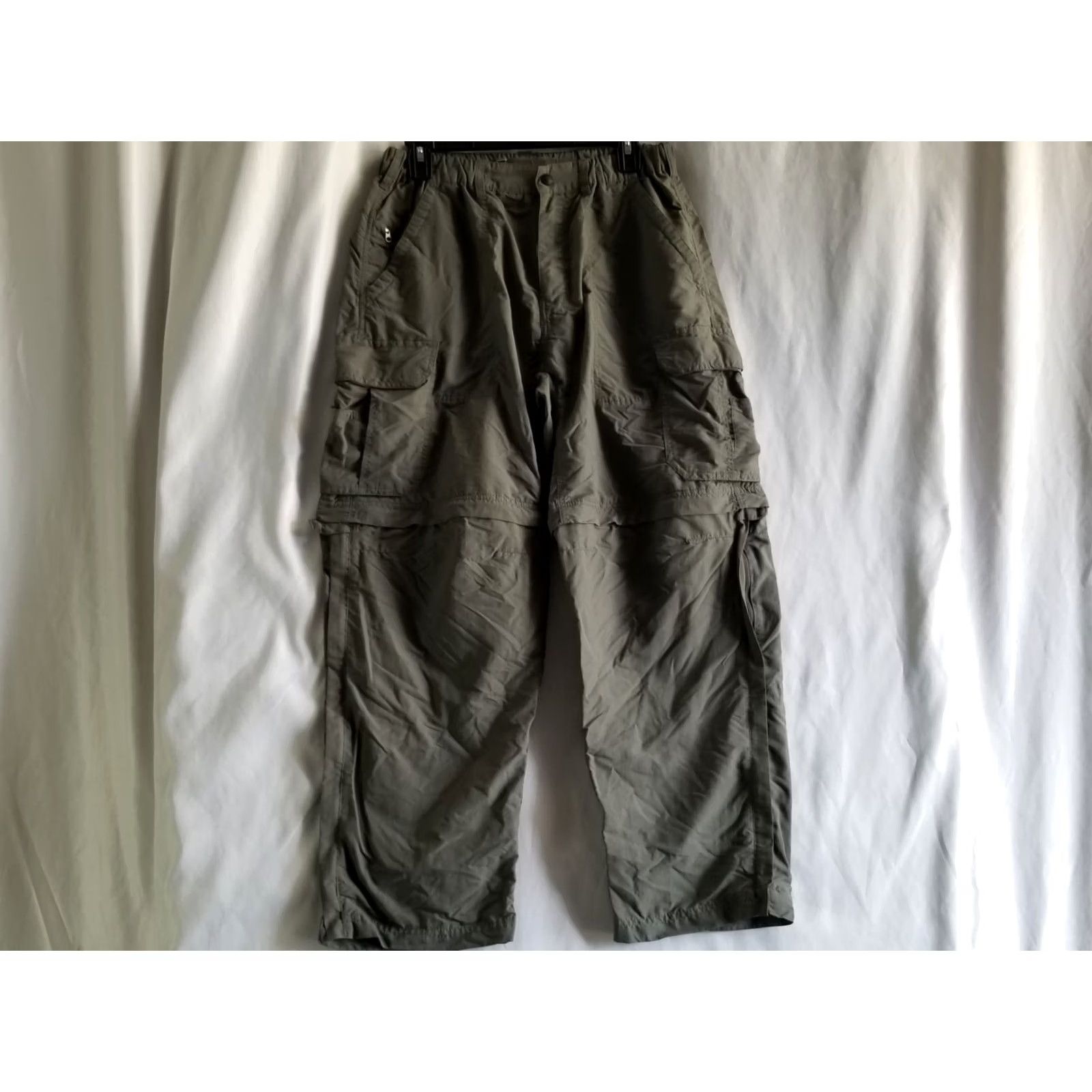 Vintage REI Coop Convertible Pants Mens Medium Gray Nylon Flex Waist Cargo Flat Front Breathable Lightweight Inseam 32in Belt Loops Pockets Olive Gray Size US 31 - 6 Thumbnail