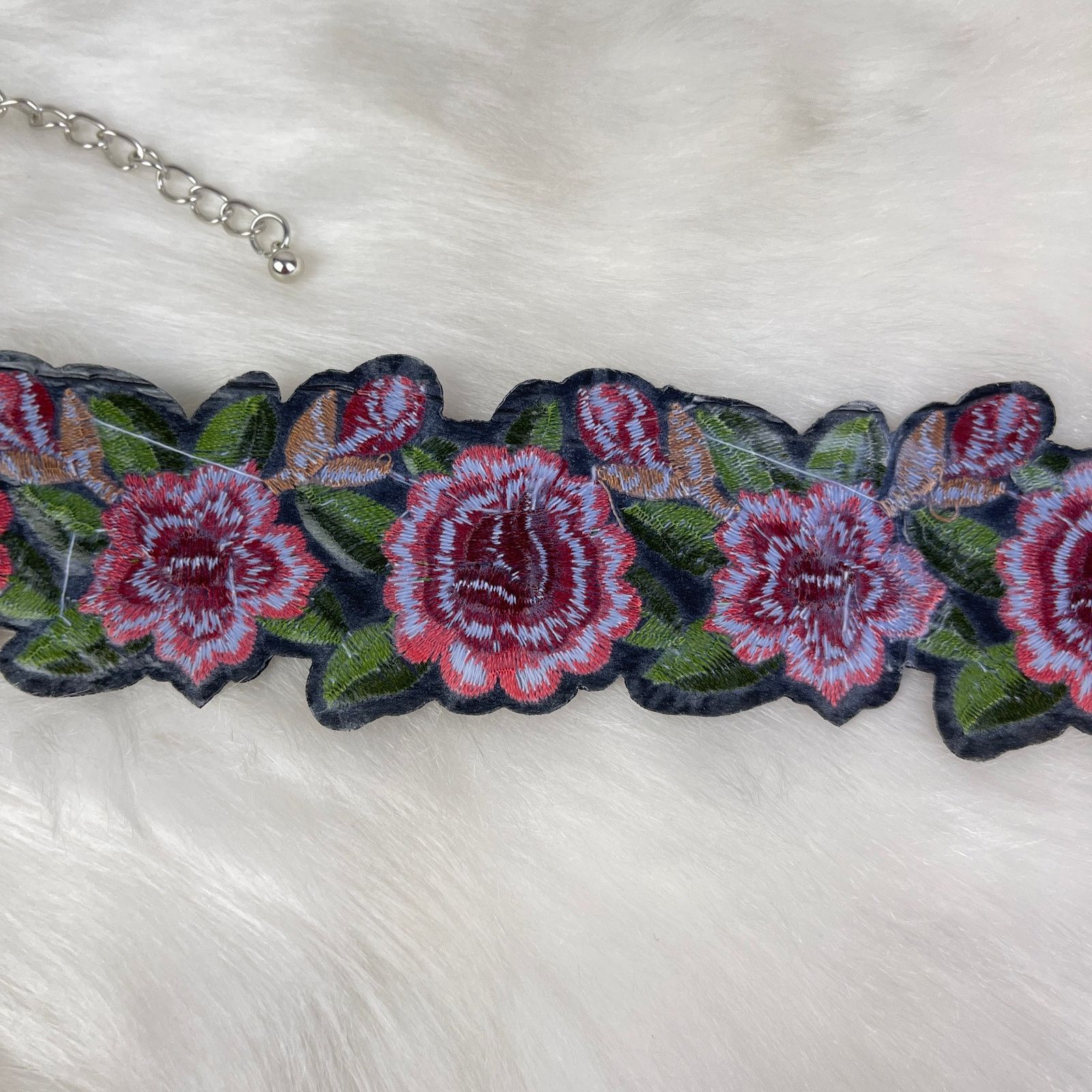 Other Embroidered Floral Choker Necklace Pink Green Black NWOT Size ONE SIZE - 9 Thumbnail
