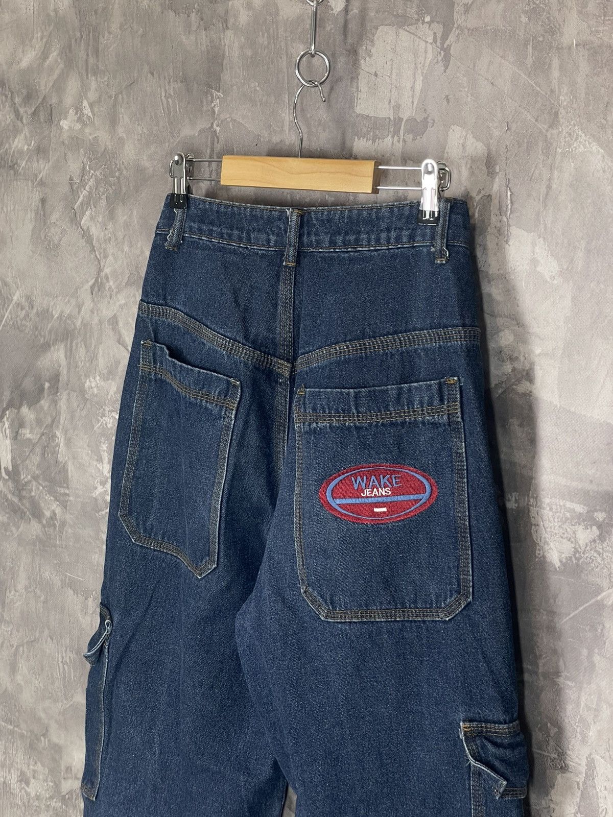 Vintage vintage Y2K Wake dark baggy fit denim cargo jeans Size US 30 / EU 46 - 6 Thumbnail