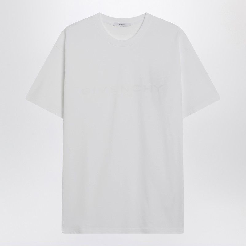 Givenchy Givenchy White Cotton And Silk T-Shirt With Jacquard Logo Size US M / EU 48-50 / 2 - 1 Thumbnail