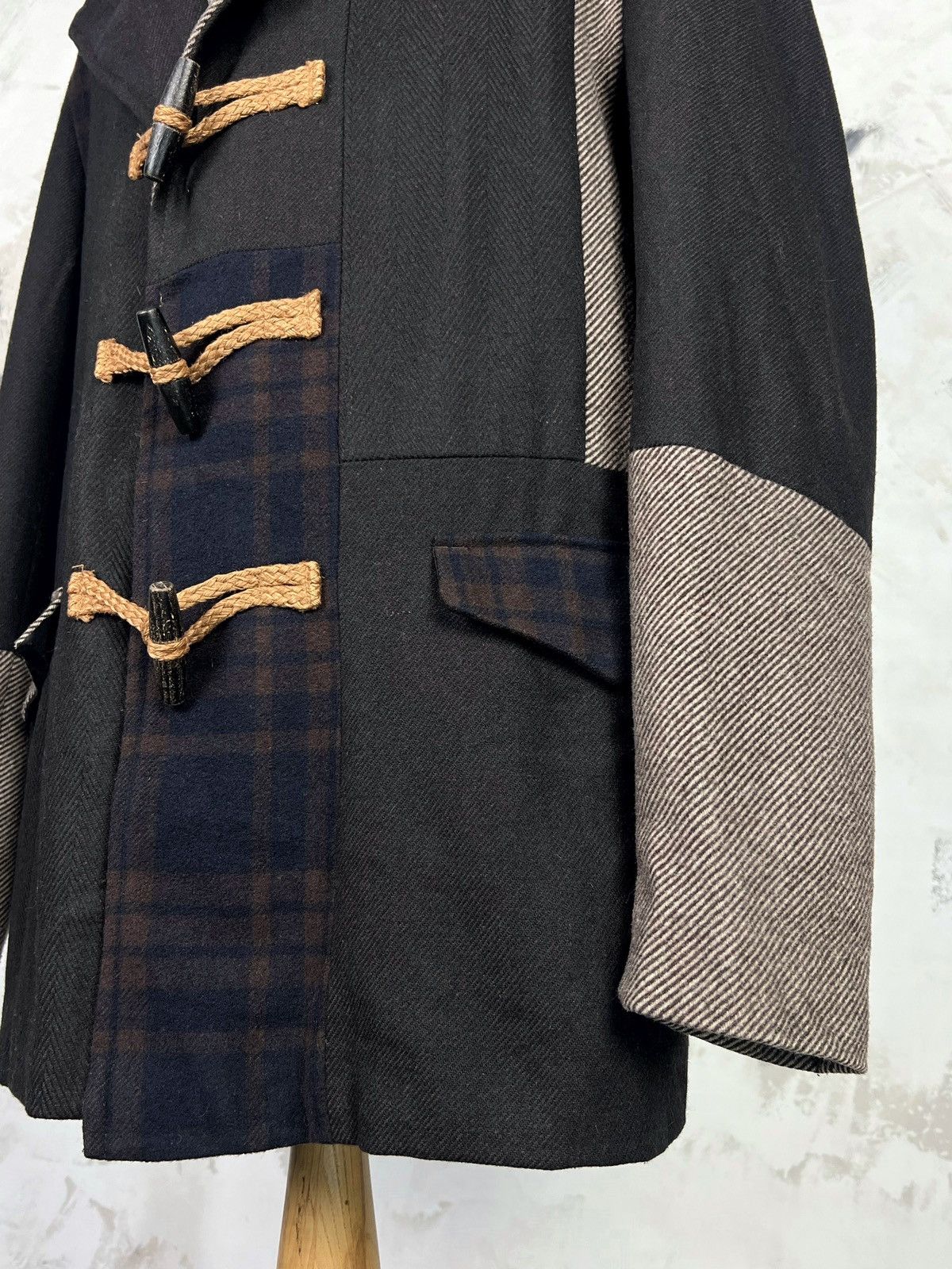 Desigual Wool Tweed Patchwork Duffle Coat Size L XL 54