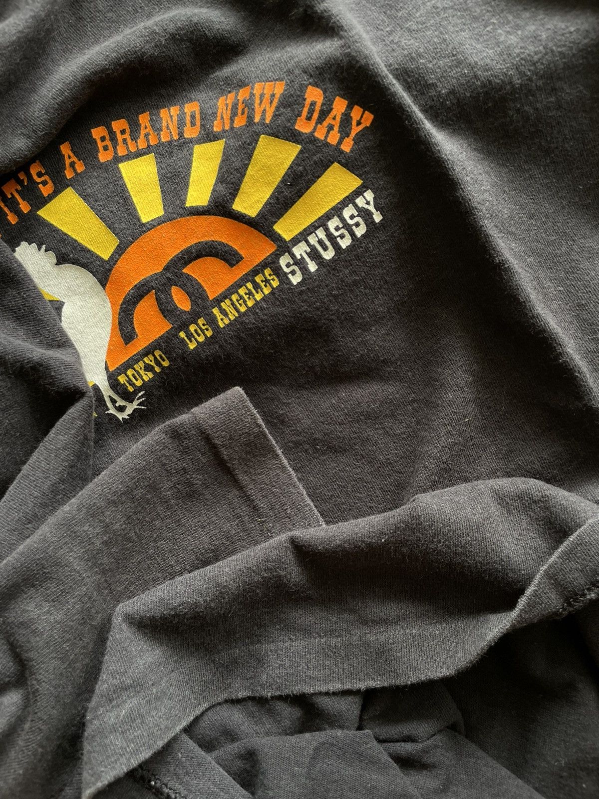 Stussy × Vintage VTG 00s Stüssy Rise & Shine Sunrise Arc Spellout Size US XL / EU 56 / 4 - 6 Thumbnail