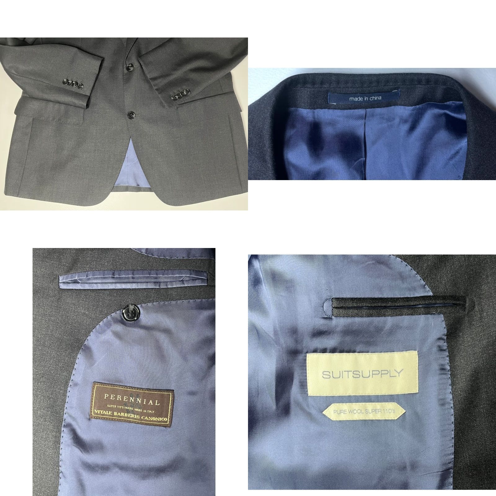Suitsupply Suitsupply Wool Suit Jacket Perennial Vitale Barberis Canonico Italy Sz 44 Men’s Dark Gray Two-Button Single-Breasted Jacket Size 44R - 8 Thumbnail