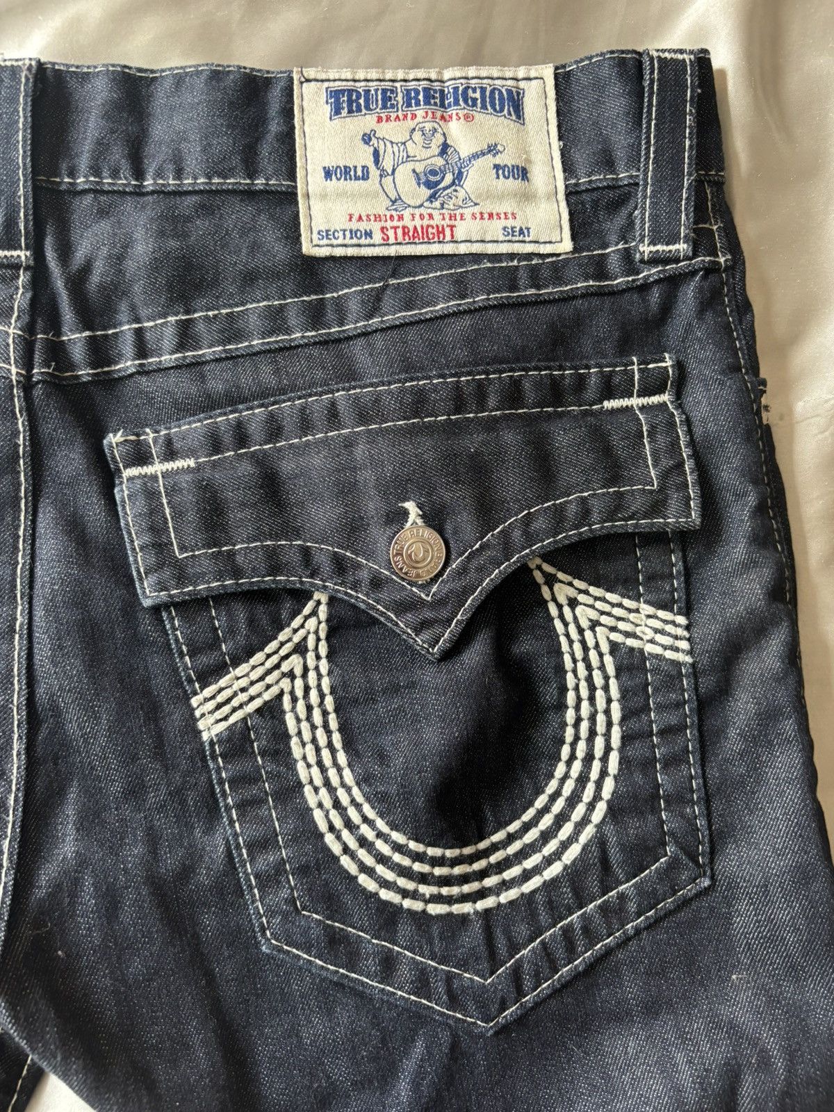 True Religion TRUE RELIGION JEANS - BLUE, WHITE STITCH - POCKET FLAP Size US 33 - 4 Thumbnail