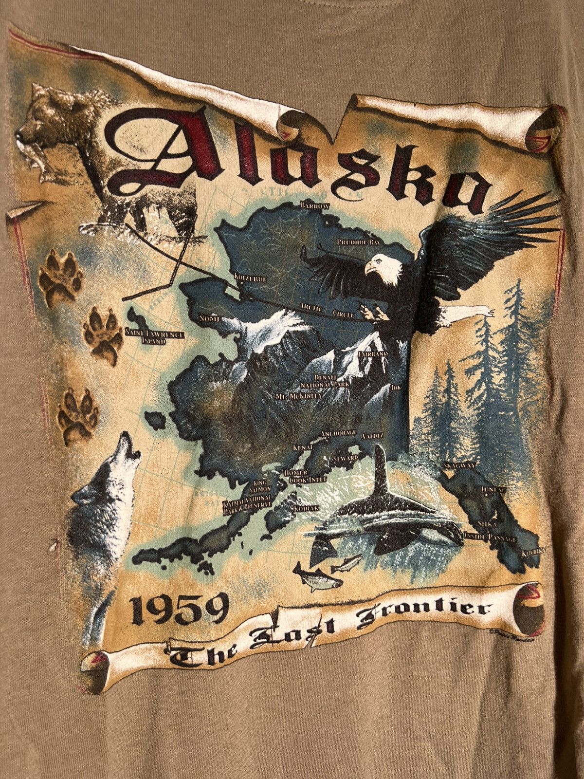Vintage 90’s 2000’s Y2K VTG Vintage Alaska Lost Frontier Map T Shirt Size US XL / EU 56 / 4 - 4 Thumbnail