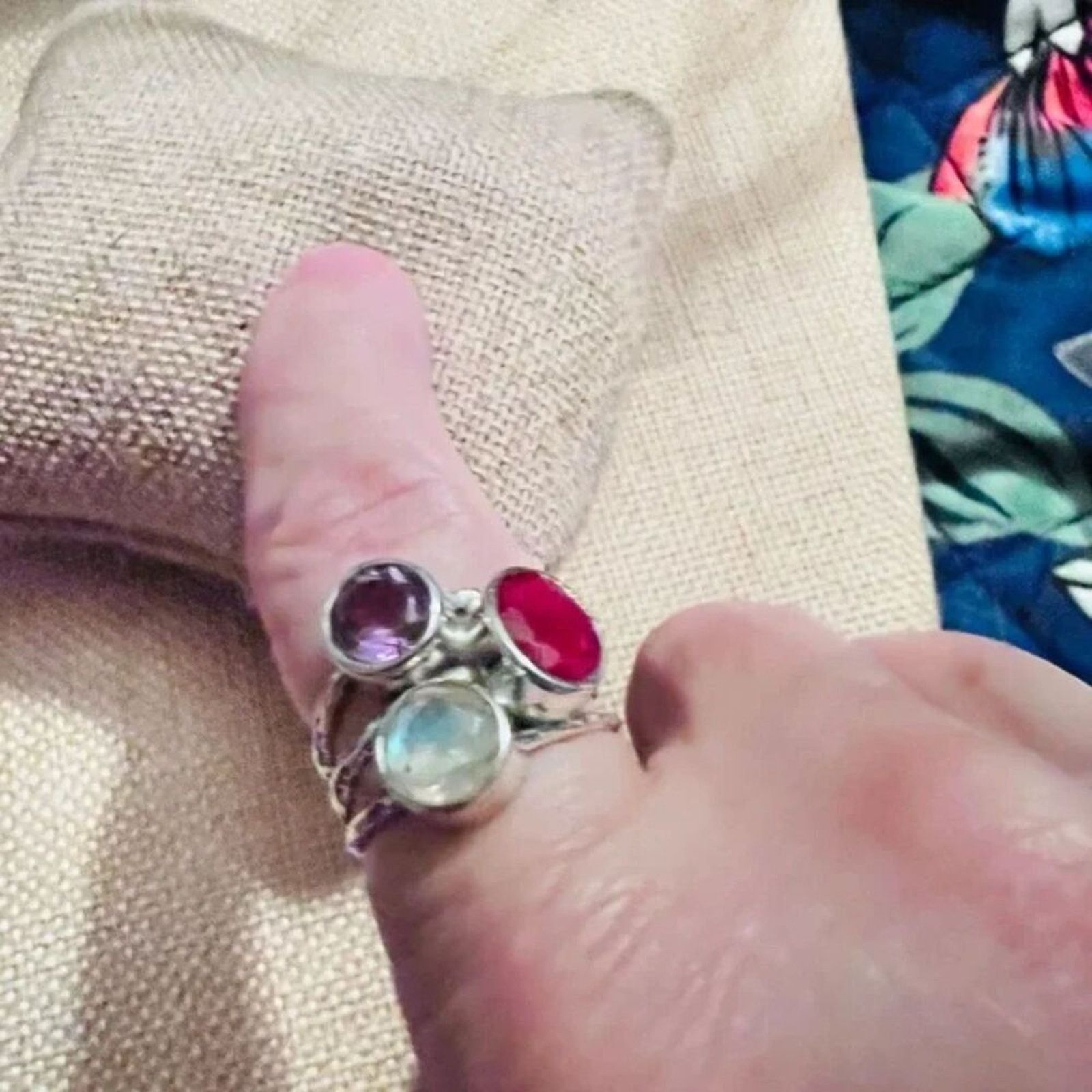Other Amethyst, Moonstone & Corundum Ruby .925 Silver Ring Size 8 Size ONE SIZE - 7 Thumbnail