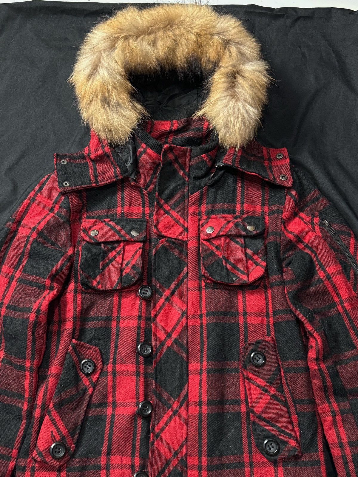 Hysteric Glamour Faux Fur Plaid MultiPocket Jacket Hoodie Removable Size US M / EU 48-50 / 2 - 4 Thumbnail