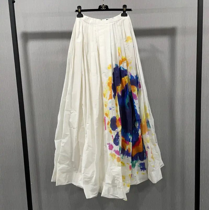 Burberry Burberry White Cotton Long Pleated Skirt Size 28" / US 6 / IT 42 - 1 Thumbnail