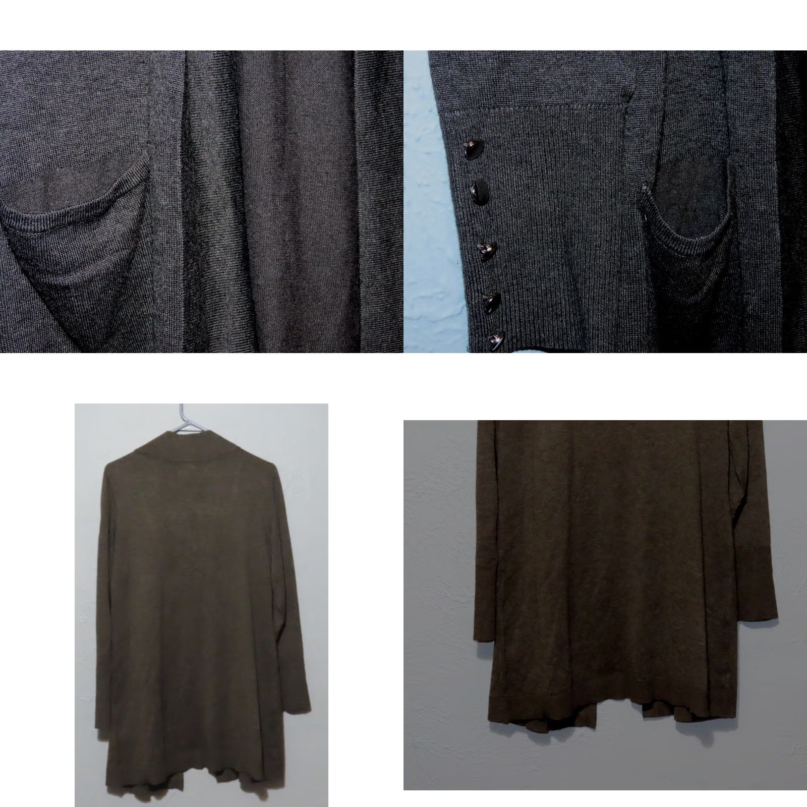 JM Collection JM Collection Cardigan Open Front Women M Gray Raglan Sleeve Pocket Button Knit Casual Ladies Fall Winter Charcoal Heath Solid Size M / US 6-8 / IT 42-44 - 8 Thumbnail