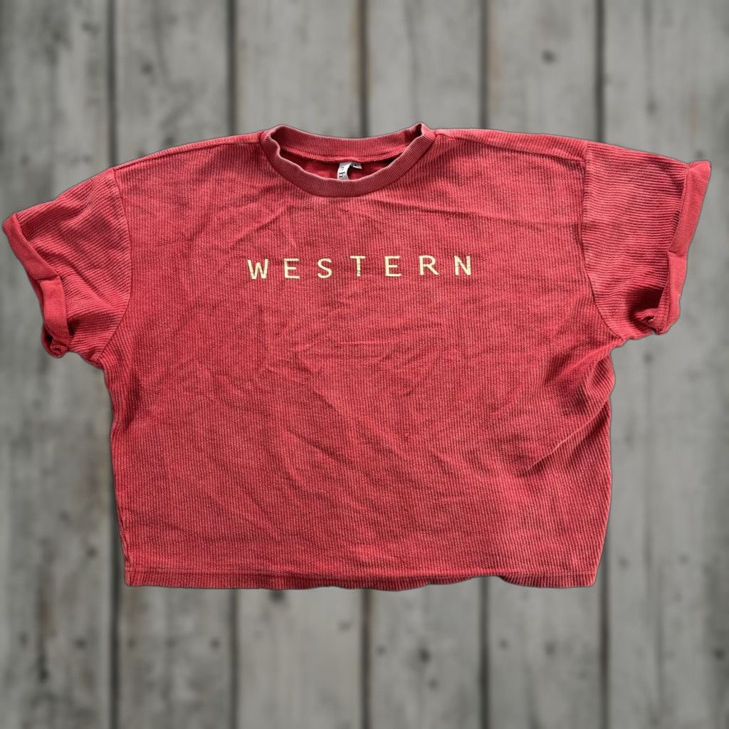Vintage Chicka-d Shirt Womens Medium Red Waffle Knit Crop Top Western Graphic Tee Boxy Crew Neck Short Sleeve 100% Cotton Womens Size M / US 6-8 / IT 42-44 - 1 Thumbnail