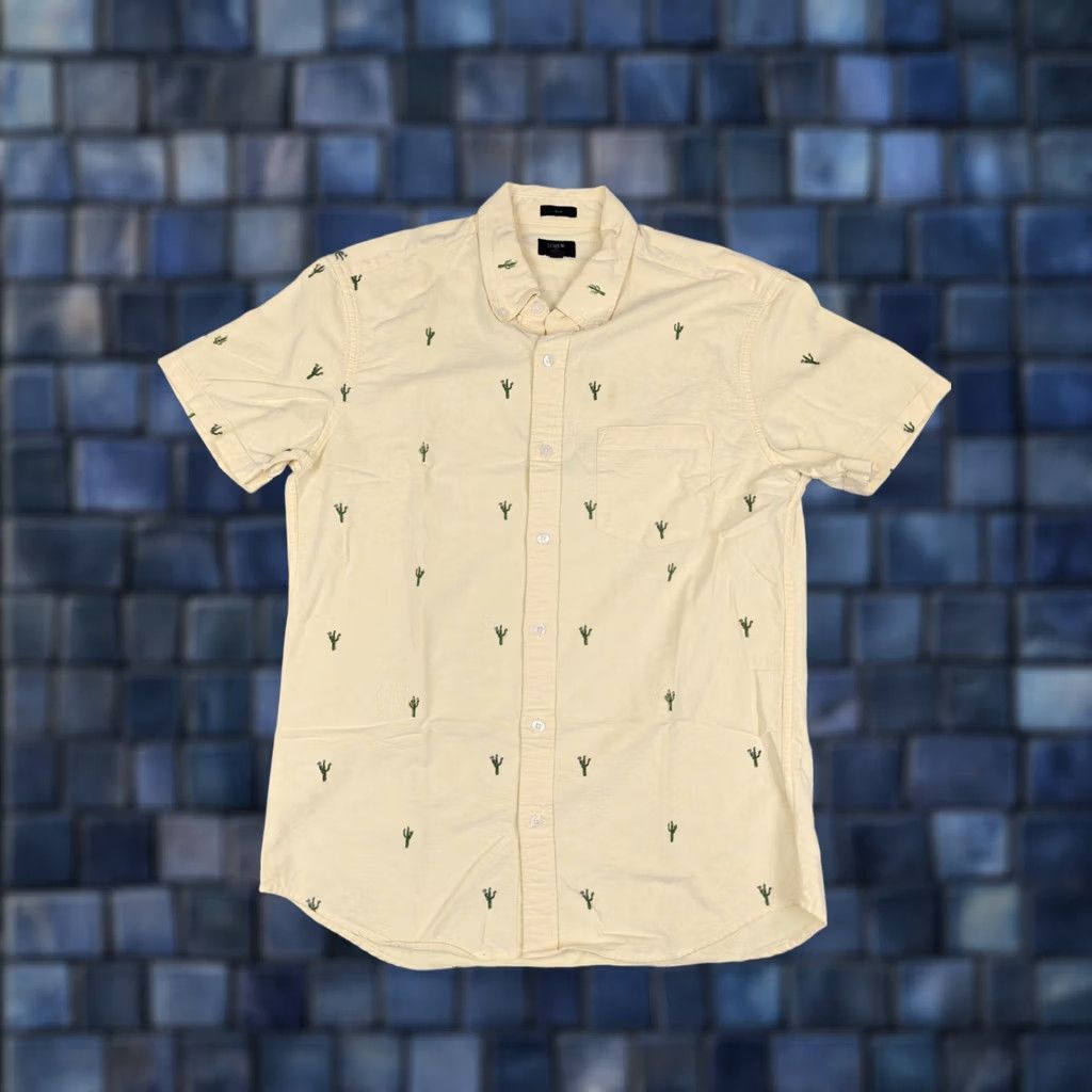 J.Crew J.CREW Shirt Mens M Yellow Cactus Oxford Short Sleeve Slim Fit Embroidered Size US M / EU 48-50 / 2 - 1 Thumbnail