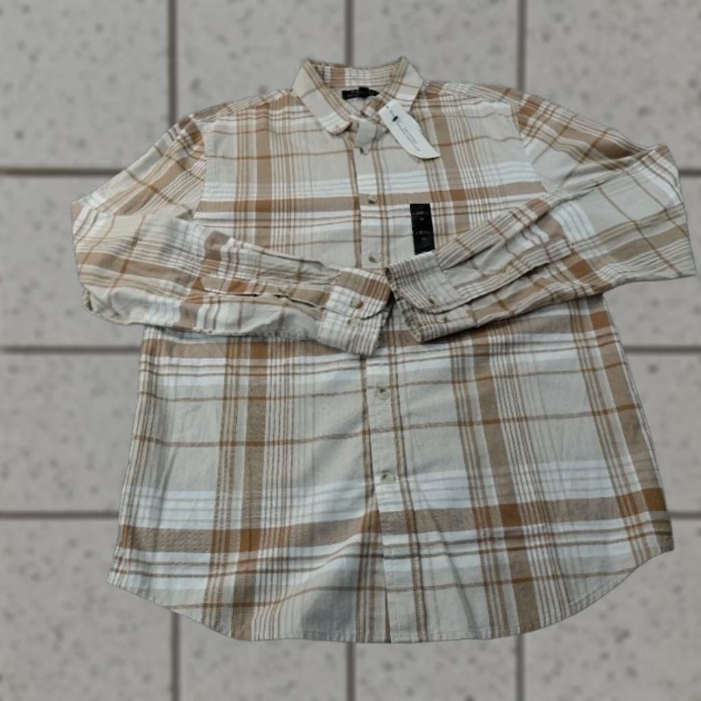 Banana Republic Banana Republic Shirt Mens M Brown White Plaid Slim Long Sleeve Button Up Size US M / EU 48-50 / 2 - 1 Thumbnail
