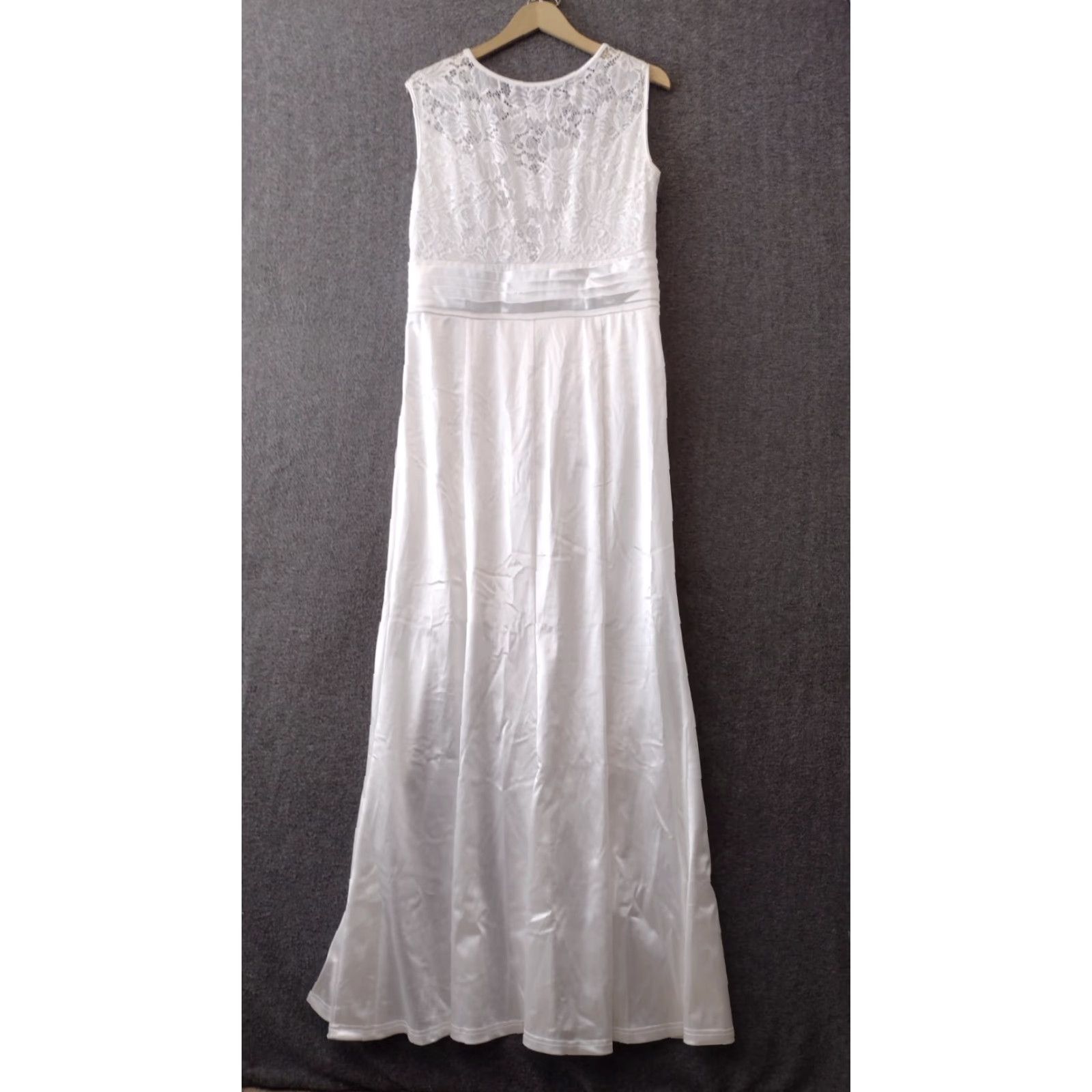Vintage Women's Formal Maxi Dress XL White Ruched Ruffles Sleeveless Wedding Prom Evening Party Lace Floral Dress XS-XL Size XL / US 12-14 / IT 48-50 - 2 Thumbnail