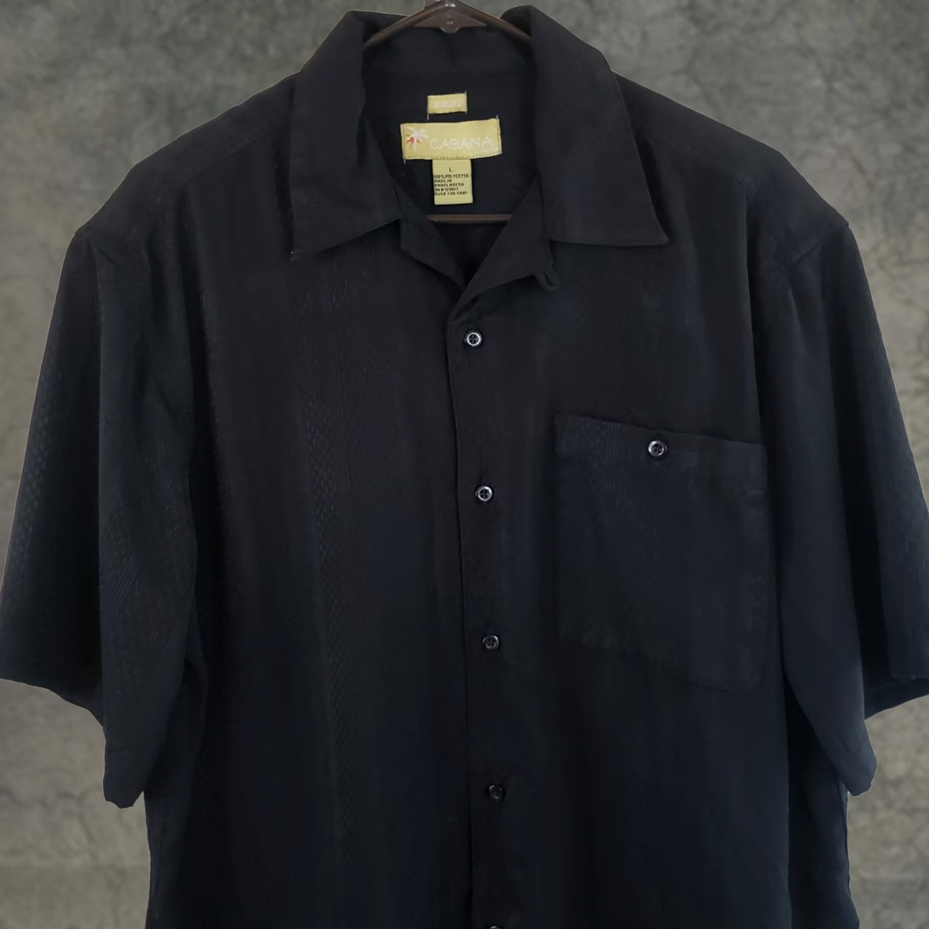 Vintage Cabana Shirt Mens L Black Sueded Button-Up Short Sleeve Collared Top Casual Wear Shirt Size US L / EU 52-54 / 3 - 1 Thumbnail