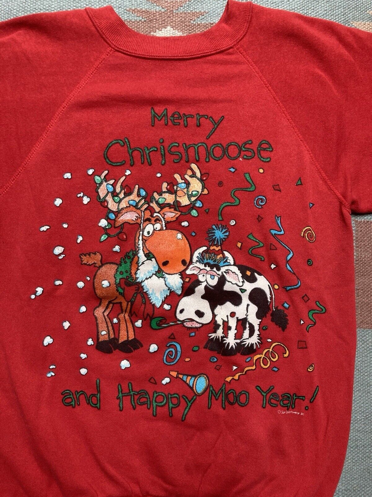 Vintage 80s sweatshirt merry Christmas happy moo year cow moose M Size US M / EU 48-50 / 2 - 2 Thumbnail