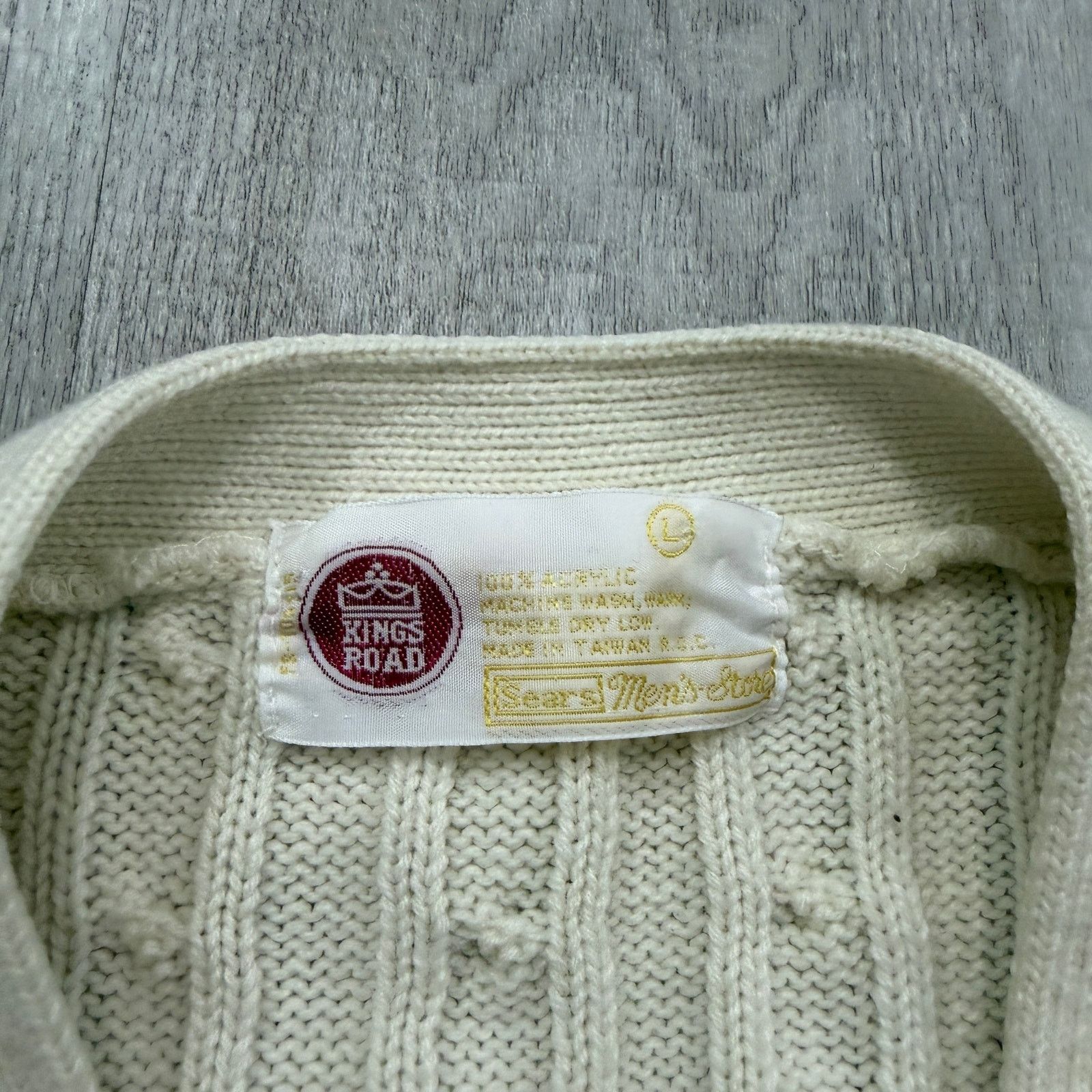 Vintage Vintage Kings Road Sweater Vest Men's Large Cream Cable Knit Size US L / EU 52-54 / 3 - 4 Thumbnail
