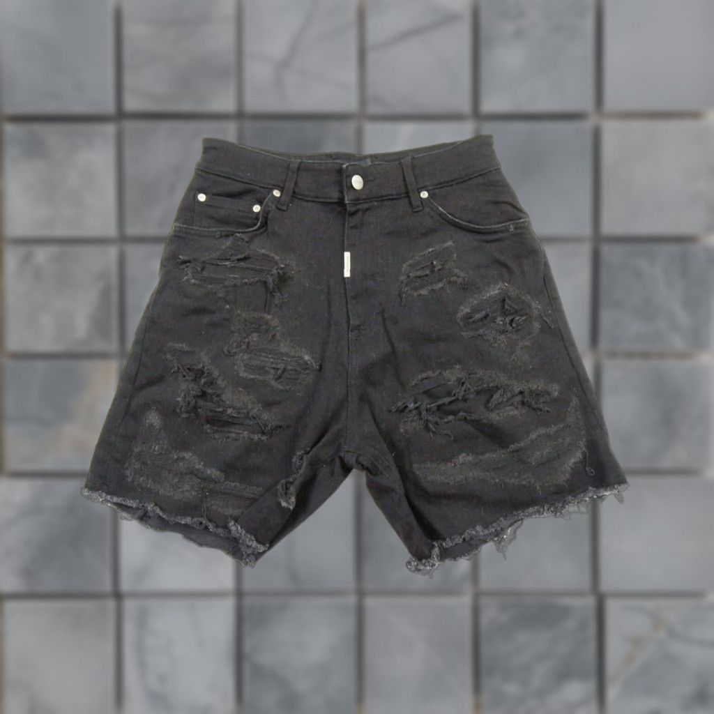 Vintage Represent Mens Denim Shorts 30 Black Shredded Distressed Stretch Cotton Spandex Mens Size US 30 / EU 46 - 1 Thumbnail