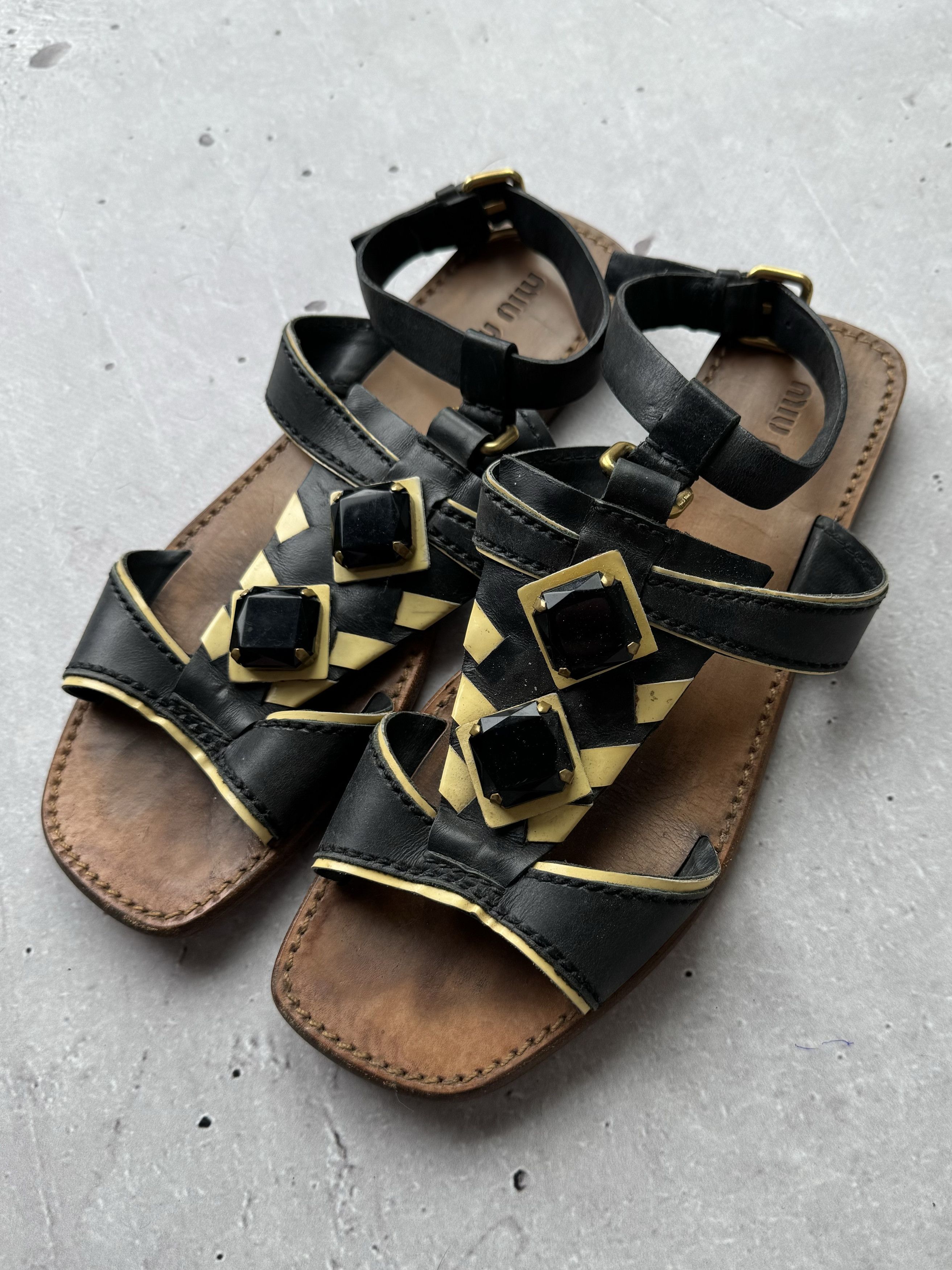 image of Miu Miu Vintage Worn Sandals in Brown, Women's (Size 6)