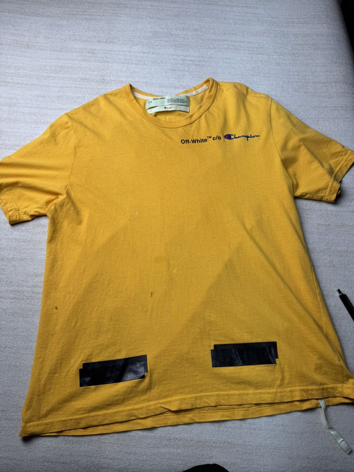 Off-White off white x champion yellow shirt t shirt | Grailed