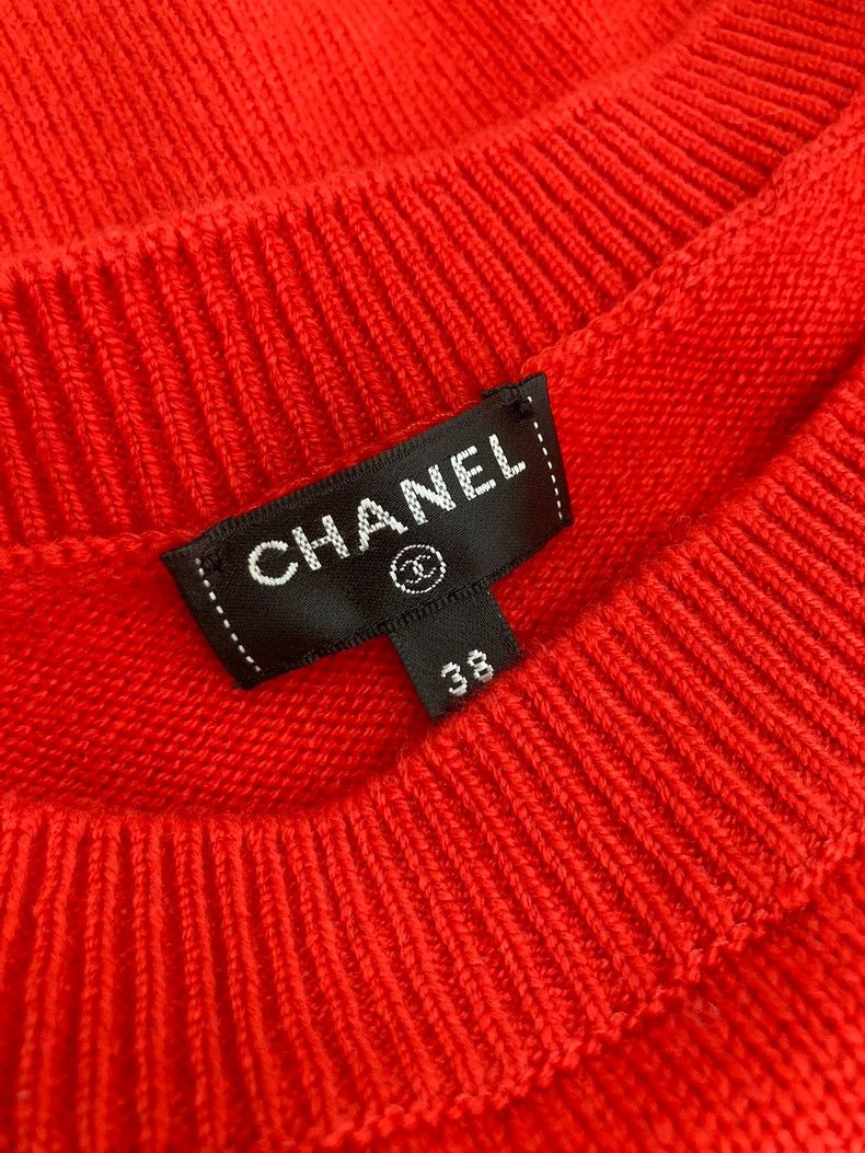 Chanel Chanel Red Heavy Industry Pearl Chain Cashmere Sweater Size XS / US 0-2 / IT 36-38 - 5 Thumbnail